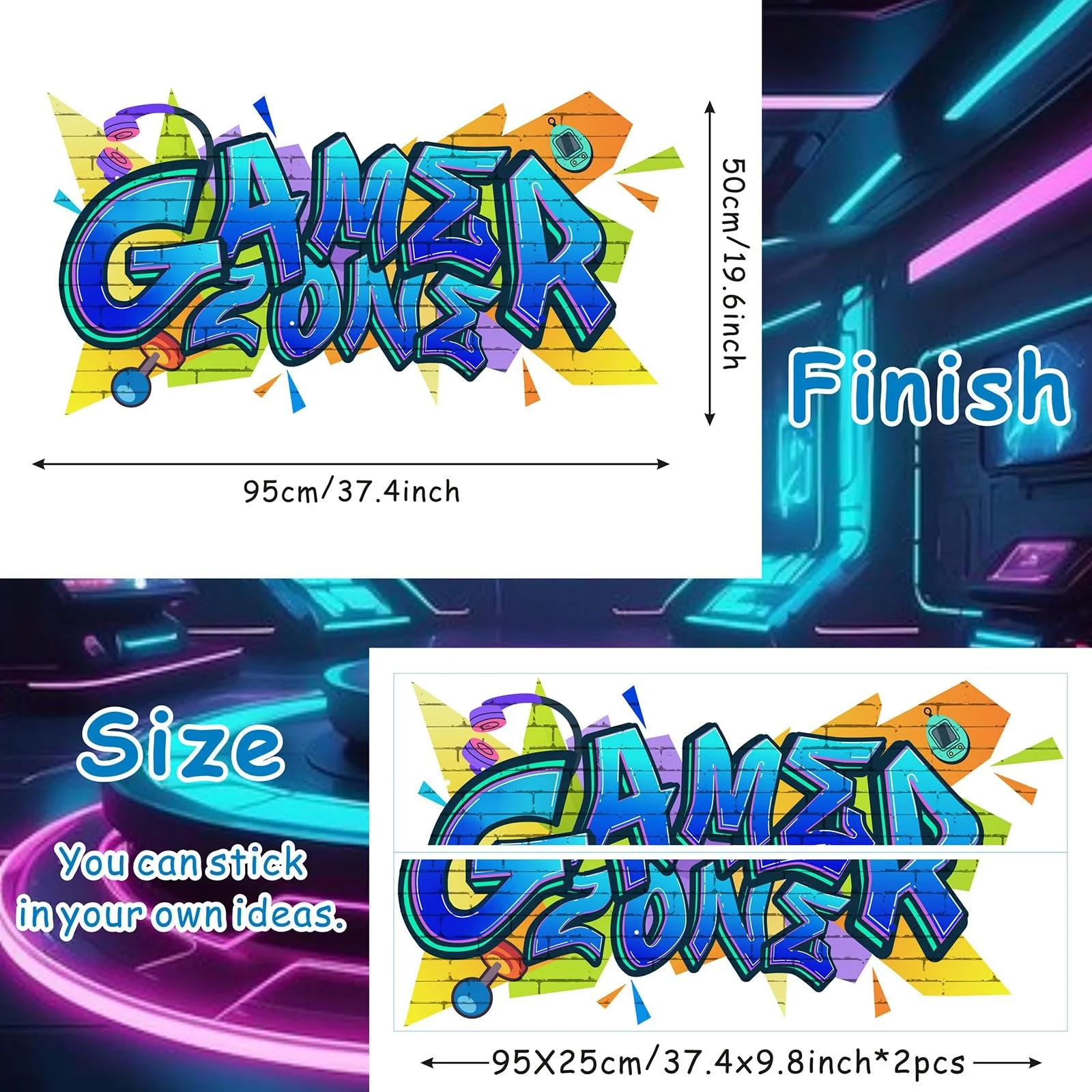 Наклейка на стіну KAIRNE 3D Gamer Zone 95 x 50 см Кольорова, фото №2