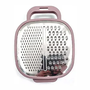 Терка 2 в 1 з контейнером Дрібне та середнє лезо з нержавіючої сталі Ручна з ручкою та контейнером для зберігання Рожевий - Фото 1