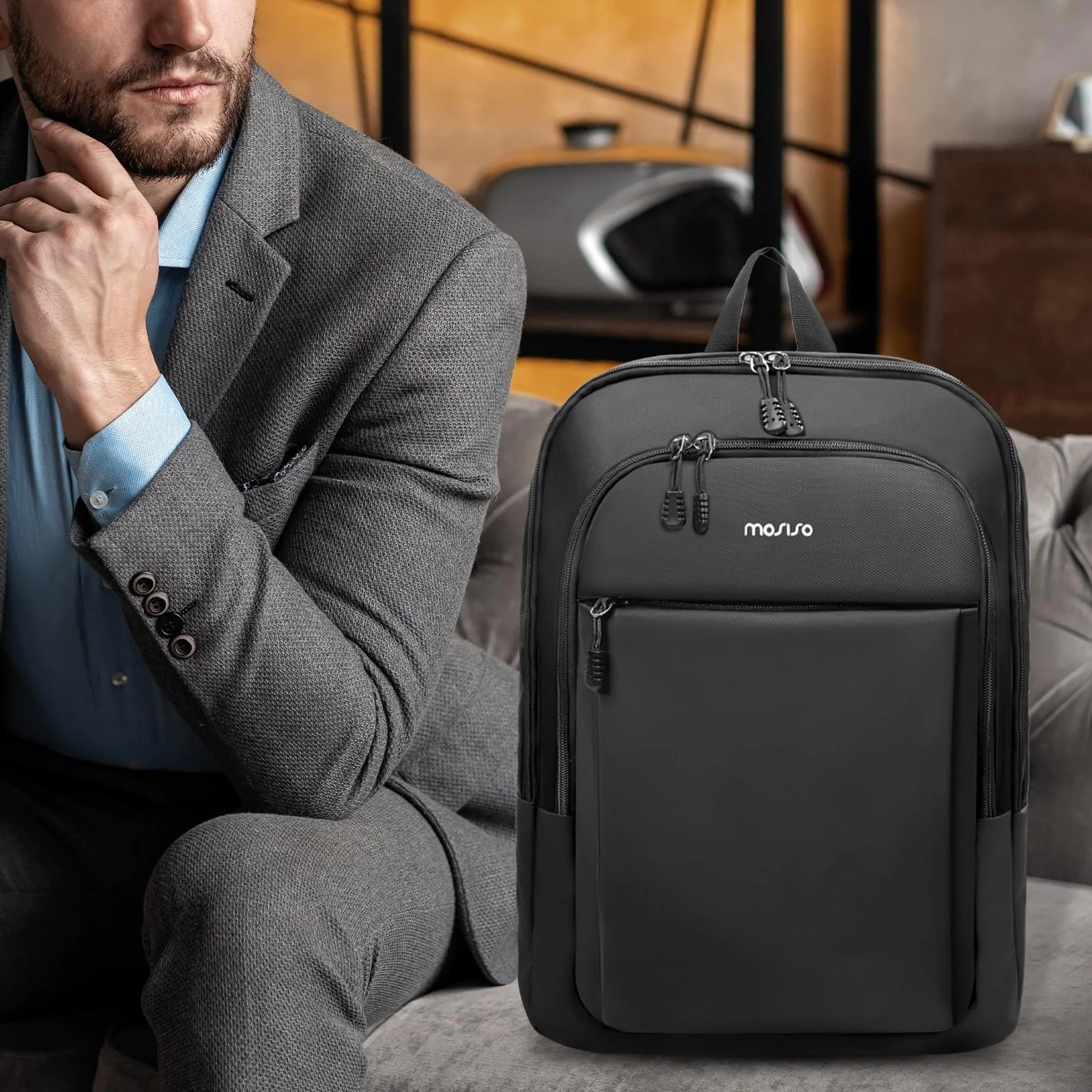Рюкзак для ноутбука MOSISO Slim Lightweight Compact 15.6 дюймів Black, фото №7 Рюкзак для ноутбука MOSISO Slim Lightweight Compact 15.6 дюймів Black, фото №7