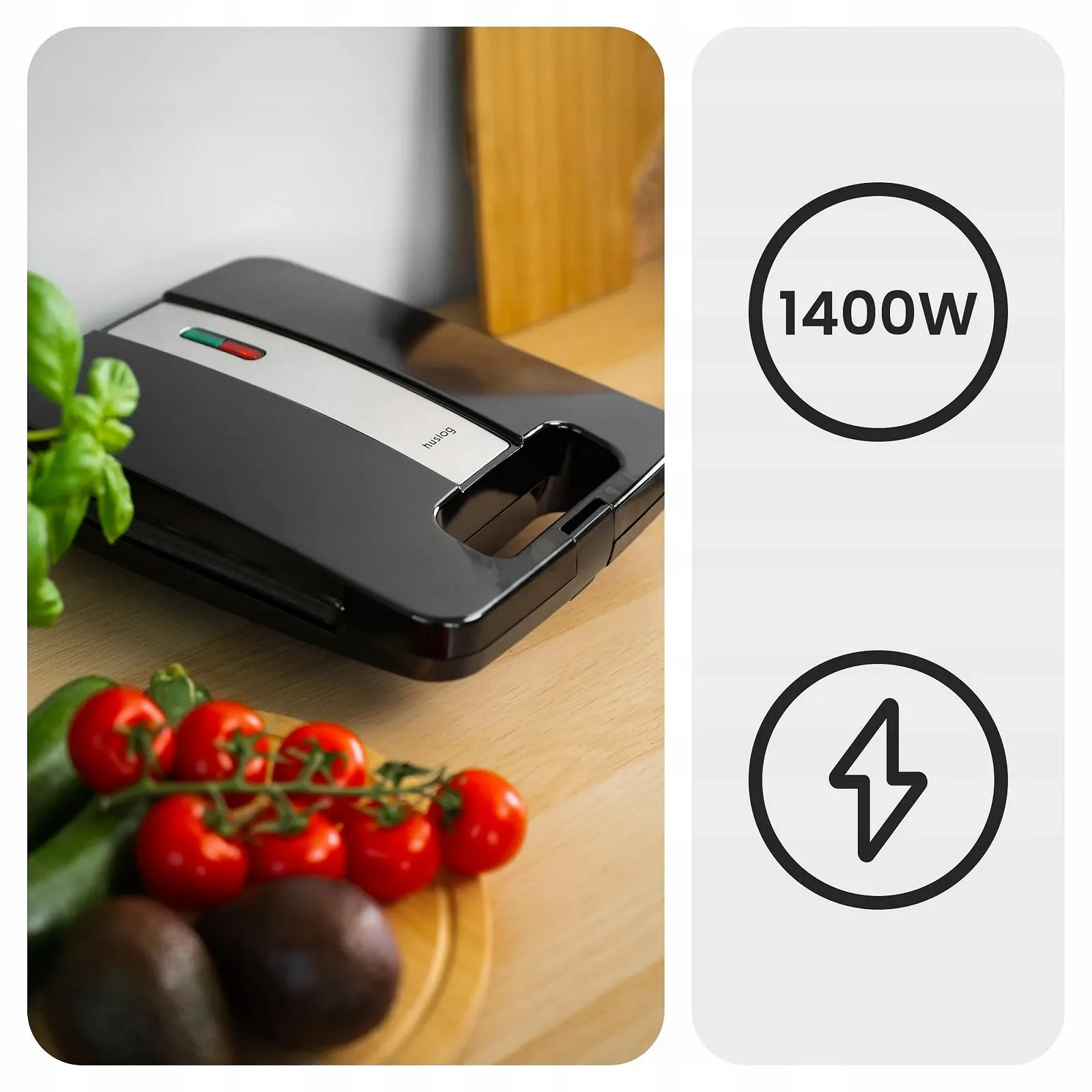 Сендвічниця Huslog Для сендвічів, паніні, грилю 1400 Вт Чорний, фото №6