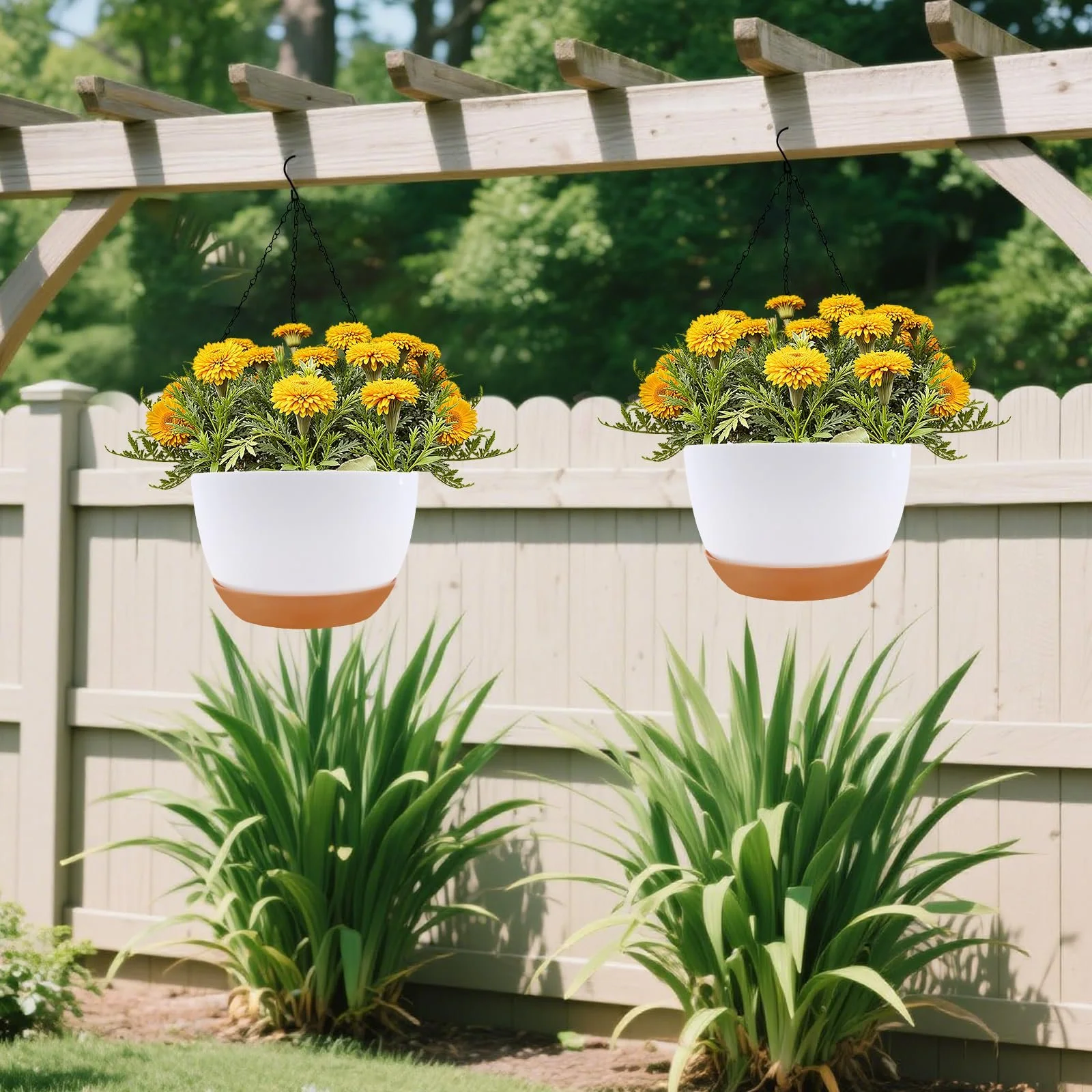 Підвісні горщики для рослин 21 см 2 шт. з дренажними отворами та піддонами, фото №5