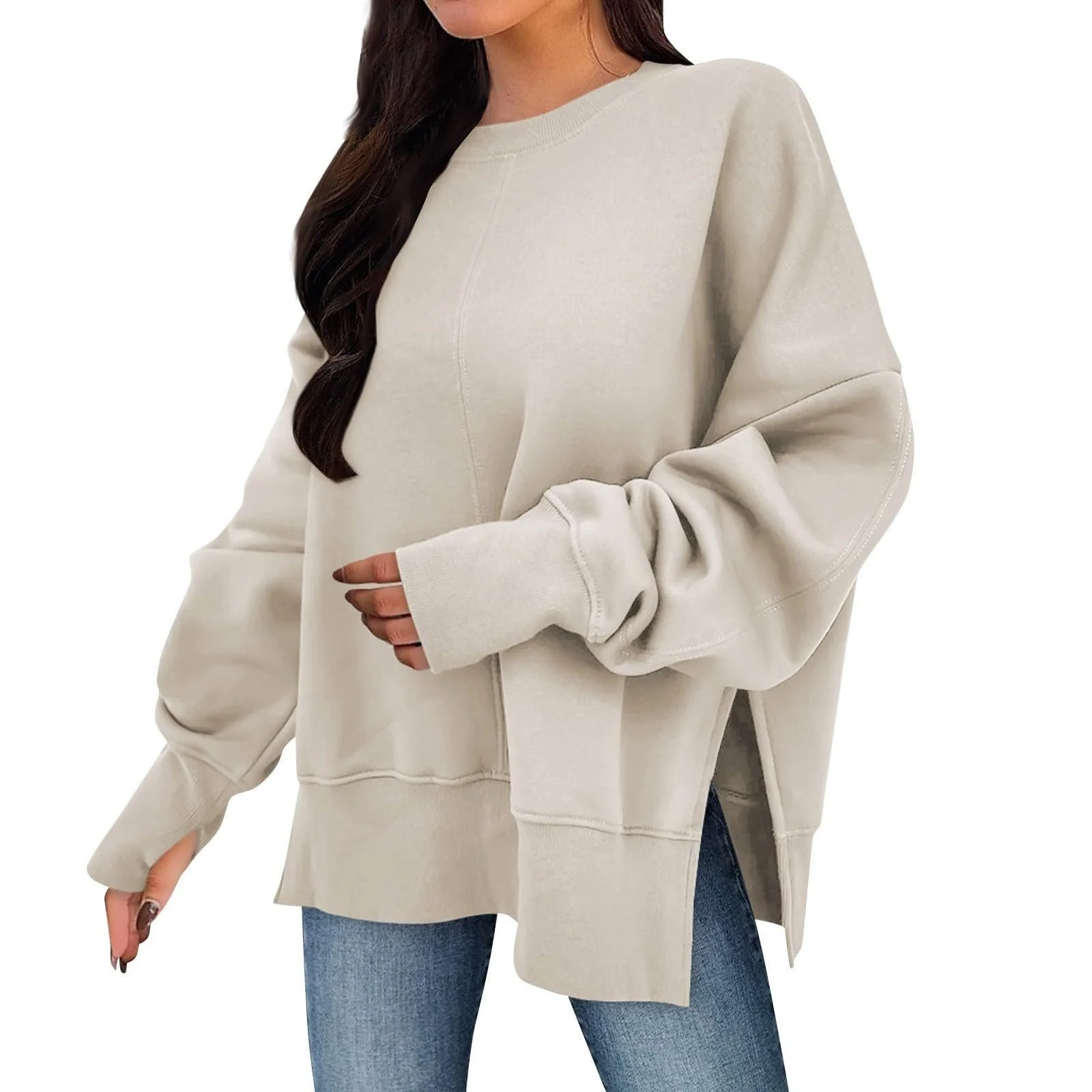 Жіночий Пуловер Warehouse Deal Однотонний з круглим вирізом та довгими рукавами без капюшона, фото №3