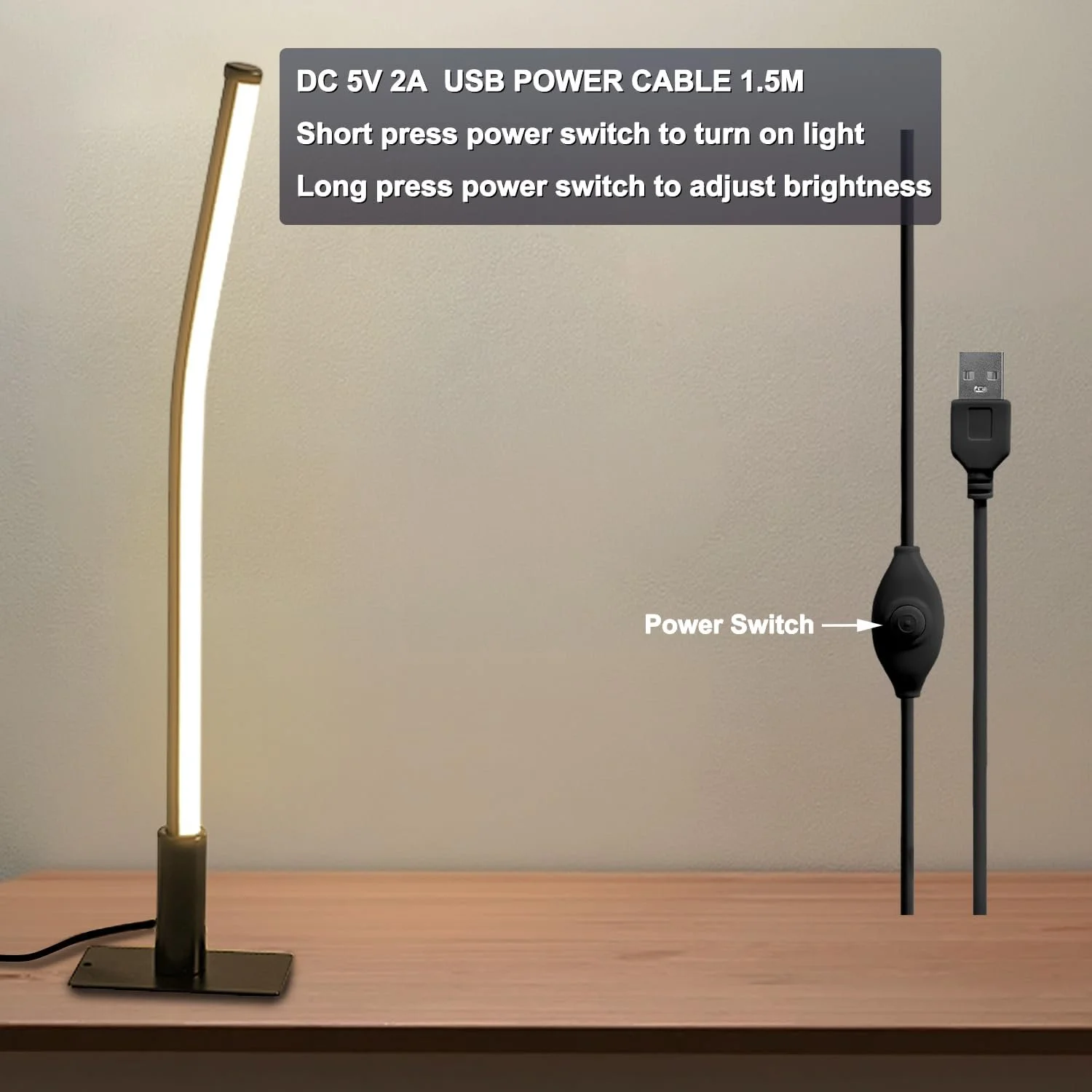 Набір із 2 настільних ламп Металеві 44 см USB 5В 2А Сенсорні Функція пам'яті Чорні, фото №3