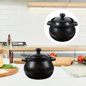 Кастрюля керамическая для супа 2 л черная с цветочным узором synthetic.ua - Фото 1