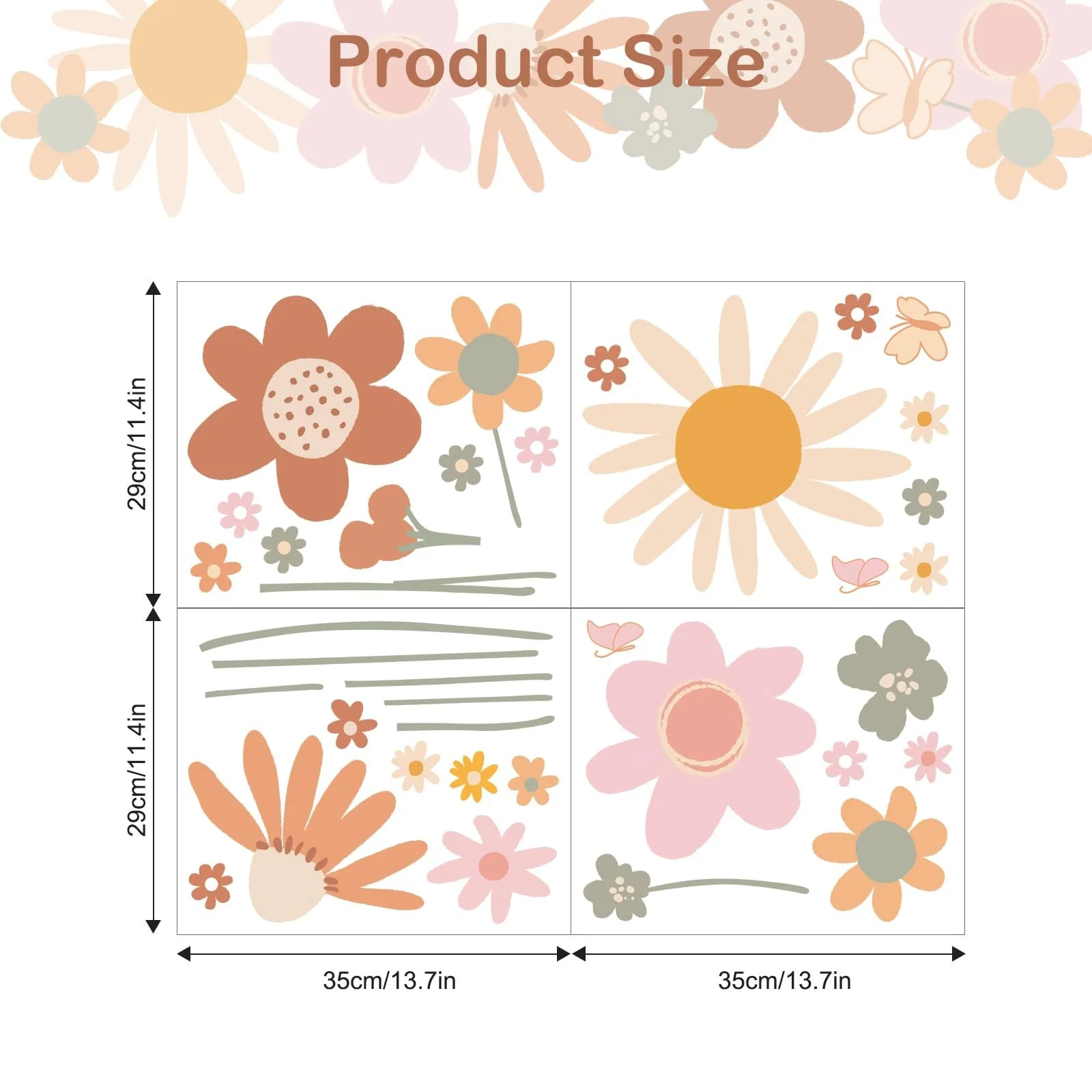 Наклейка на стіну Tanlaby Boho Retro Flowers Різнокольорова, фото №6