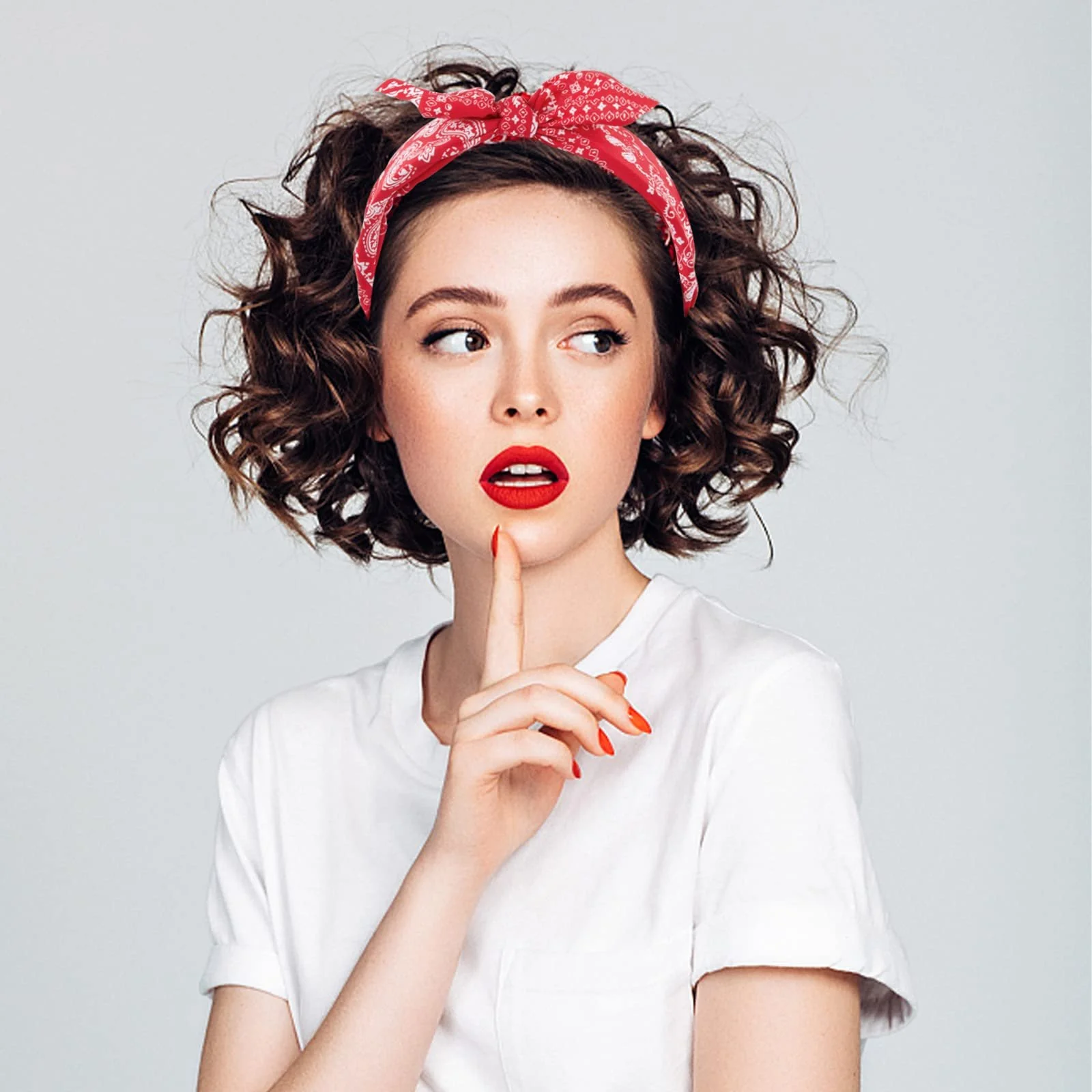 Обруч на голову BETESSIN Paisley с бантом для женщин, набор 4 шт., красный, черный, белый, темно-синий, фото №5