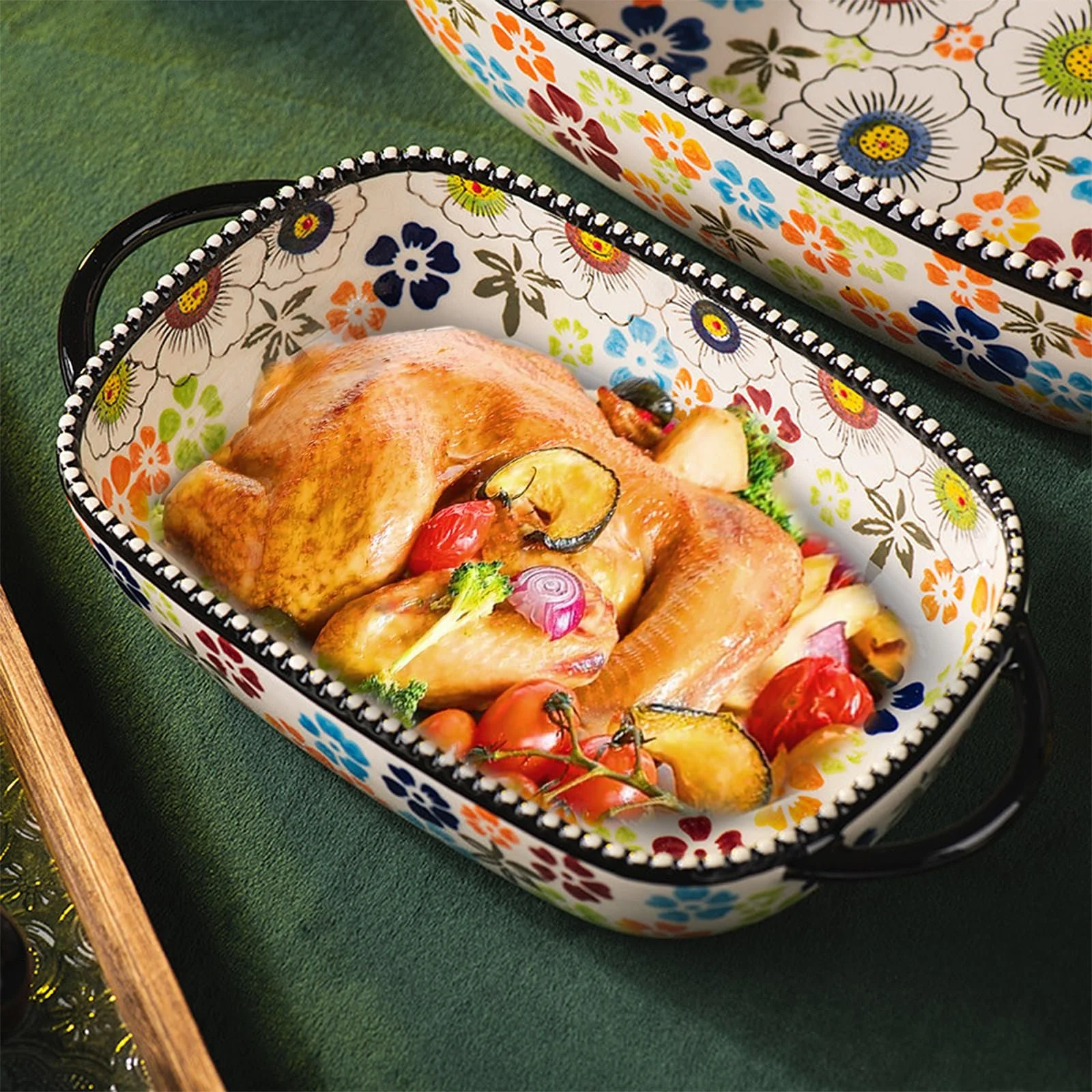 Форма для запекания керамическая круглая 880 мл 24 x 24 x 6 см цветная с ручкой, фото №7