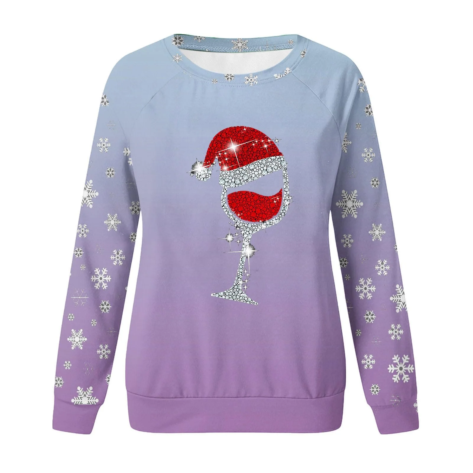 Женский Рождественский Джемпер Забавная Графическая Толстовка с Рождественским Цветовым Градиентом и Принтом Снежинок, Красный Винный Бокал Пуловер, Зимний Джемпер Топ, Свитер Уродливый Рождественский, фото №3