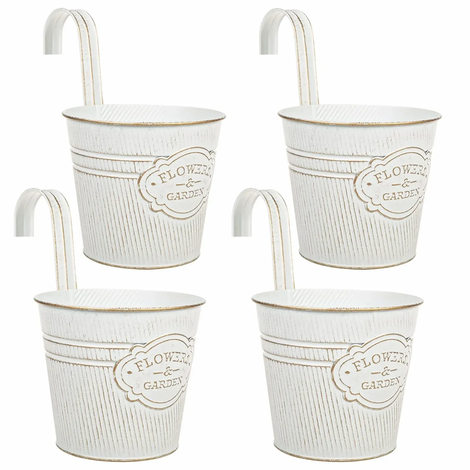 Підвісні горщики Набір 4 шт. металеві з гачком Білий, фото №1