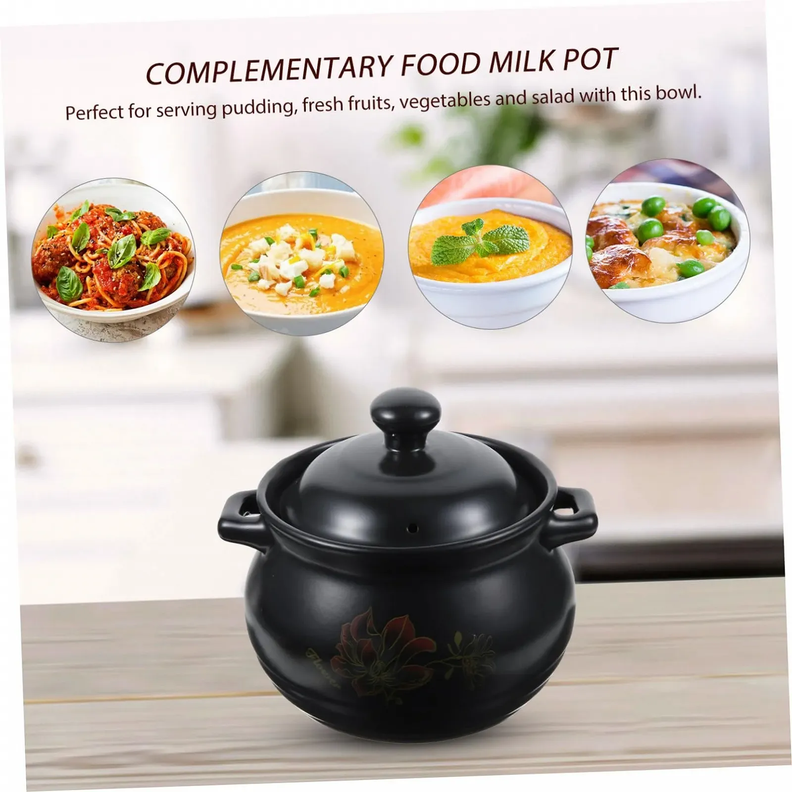 Каструля керамічна термостійка чорна, фото №5