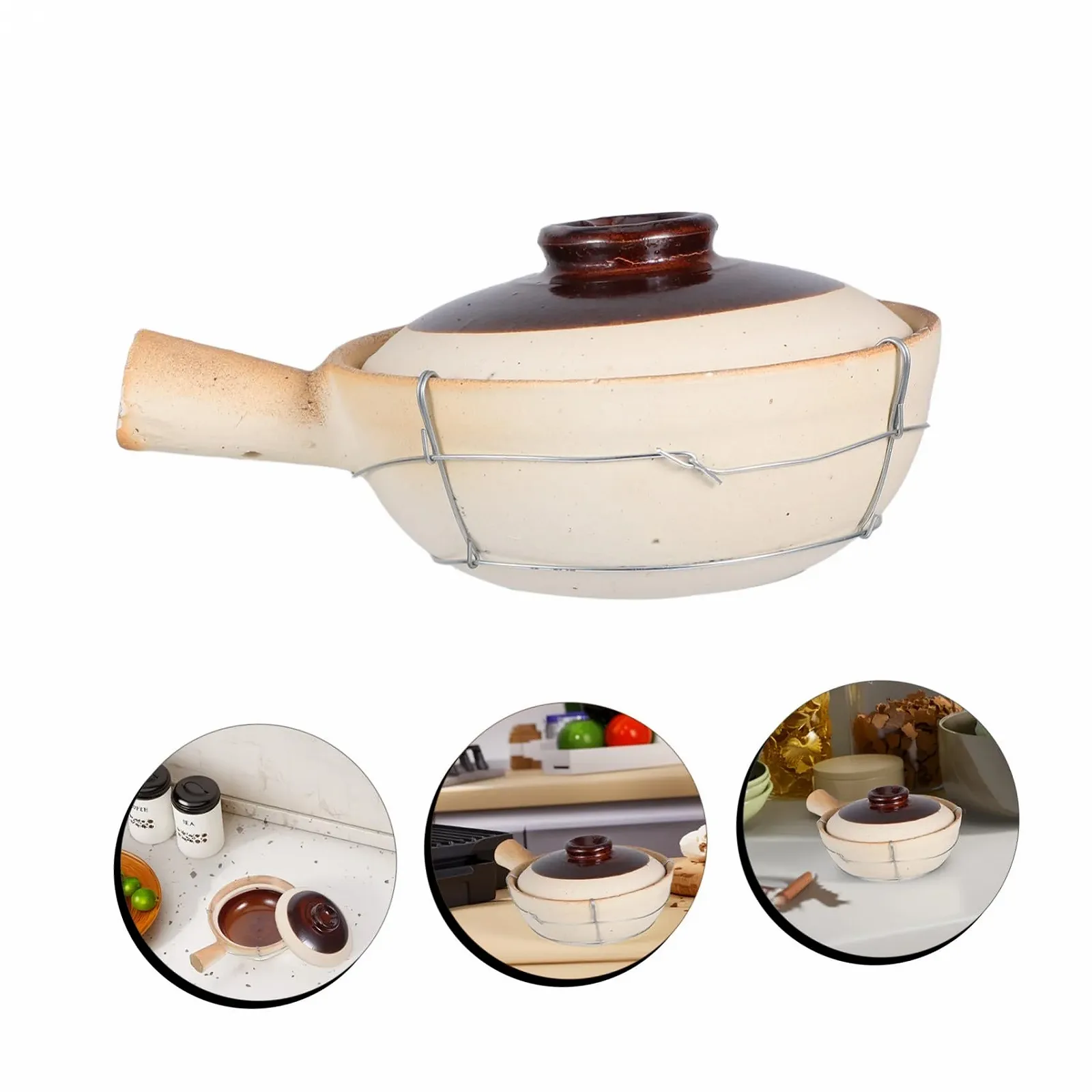 Кастрюля из керамической глины из белой глины с одной ручкой термостойкая белая, фото №8