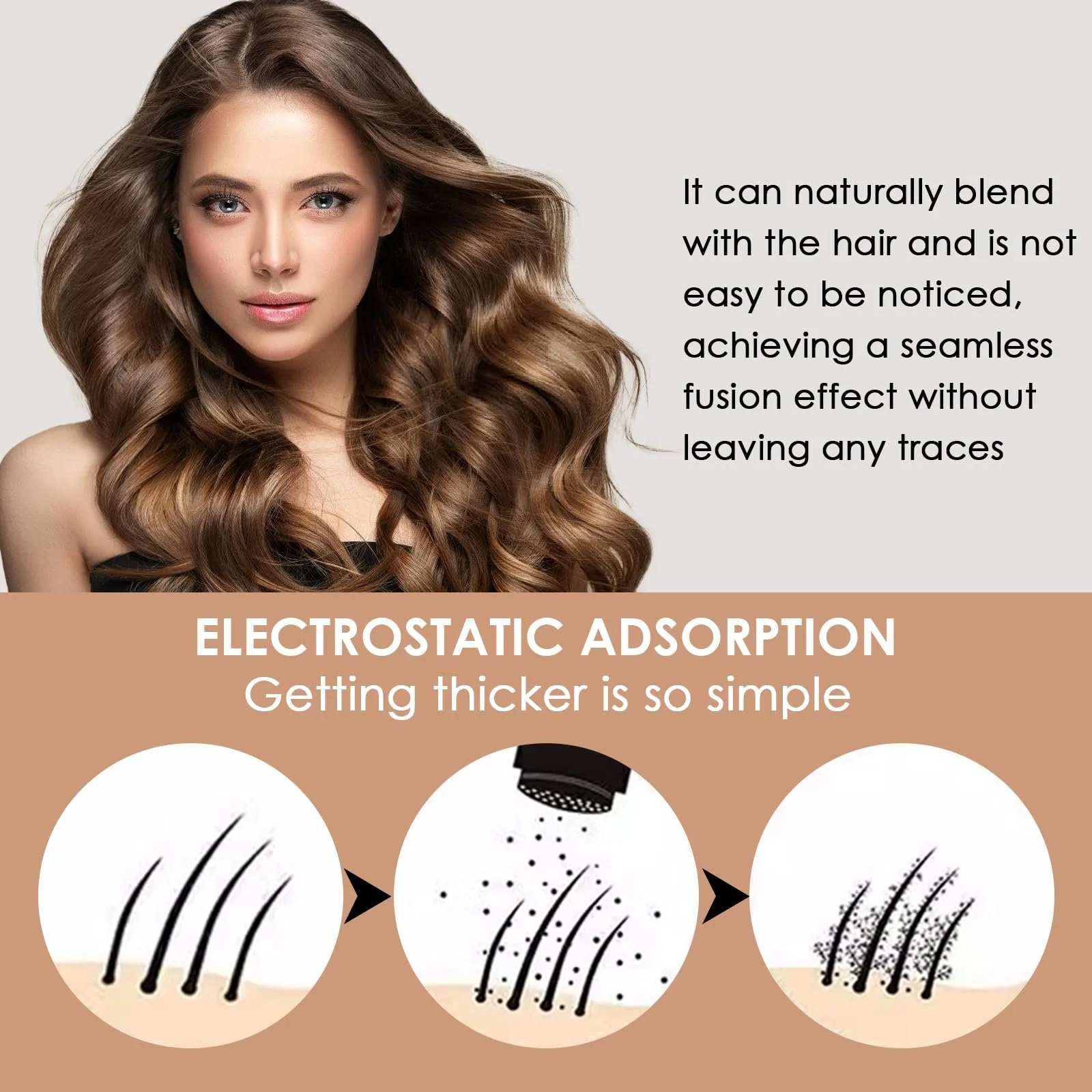 Волокна для волос 27.5 г для покрытия редких и лысых участков, премиальные рассыпанные волосы для утолщения волос, для мужчин и женщин, темно-коричневый, фото №4