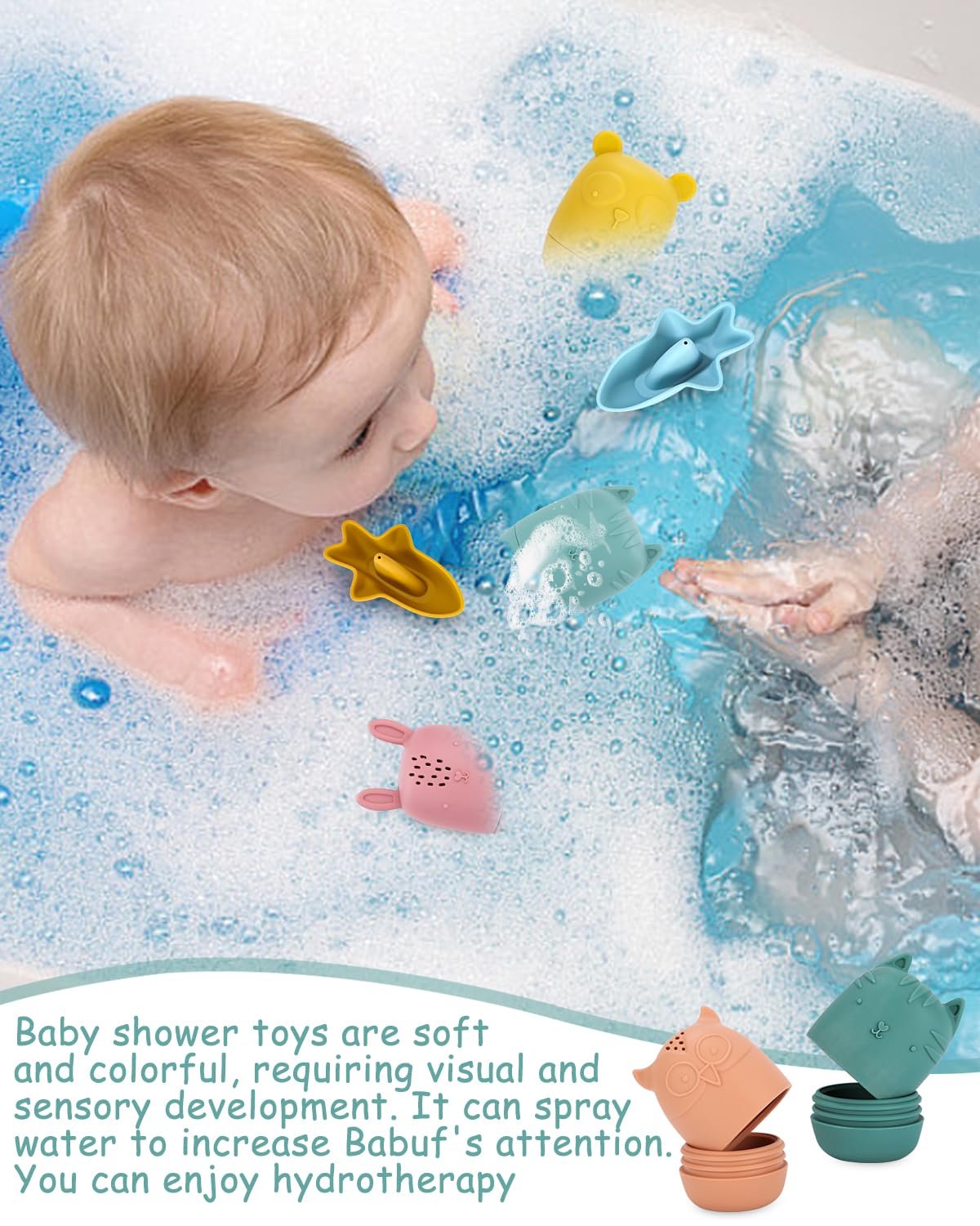 Іграшка для ванни Набір з 7 силіконових тварин, фото №4