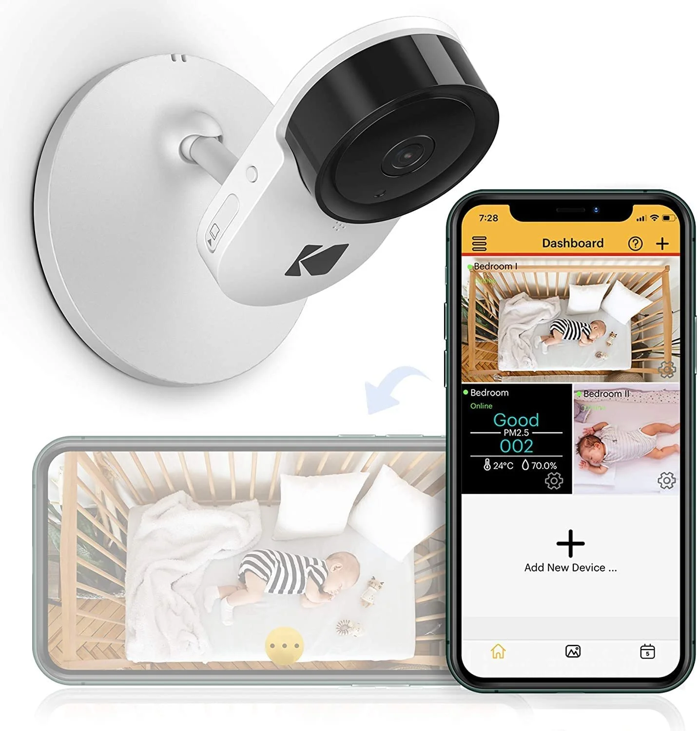 Відеоняня Kodak Cherish C525 Tilt / Pan / Zoom 5-Inch HD One-Touch Audio Mobile Wi-Fi App, фото №1