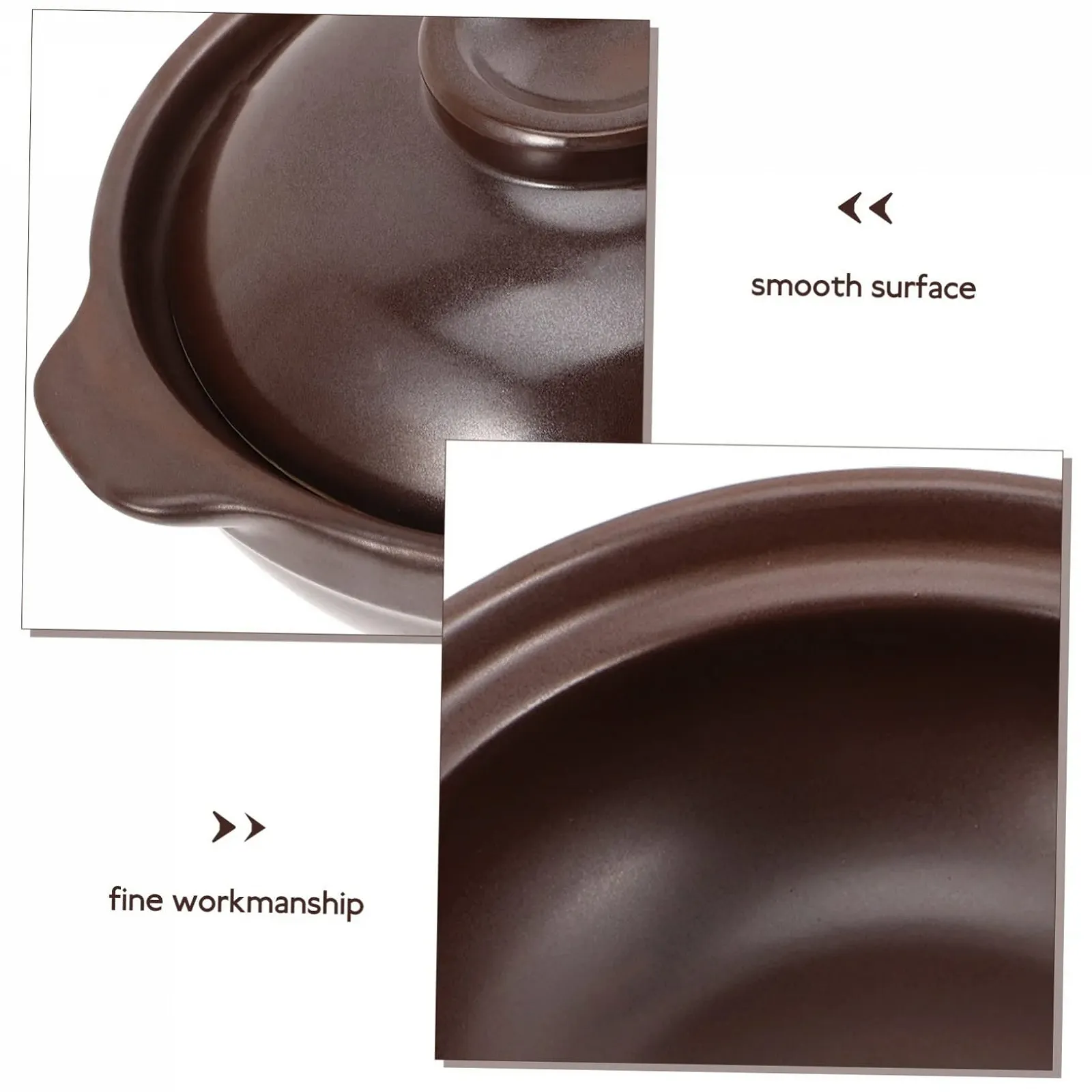 Глиняный горшок с крышкой антипригарный коричневый, фото №5
