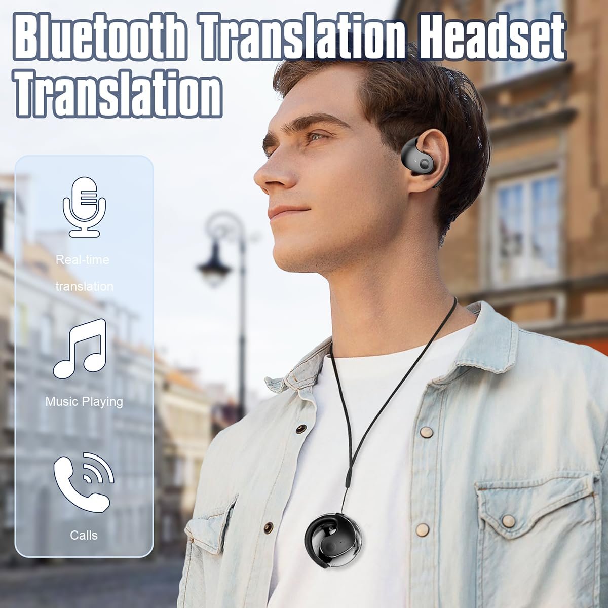 Навушники-перекладачі Smart Language, AI Translate, в реальному часі, бездротовізі стереозвуком, ремінець на липучці для чоловіків, чорний, M, фото №2