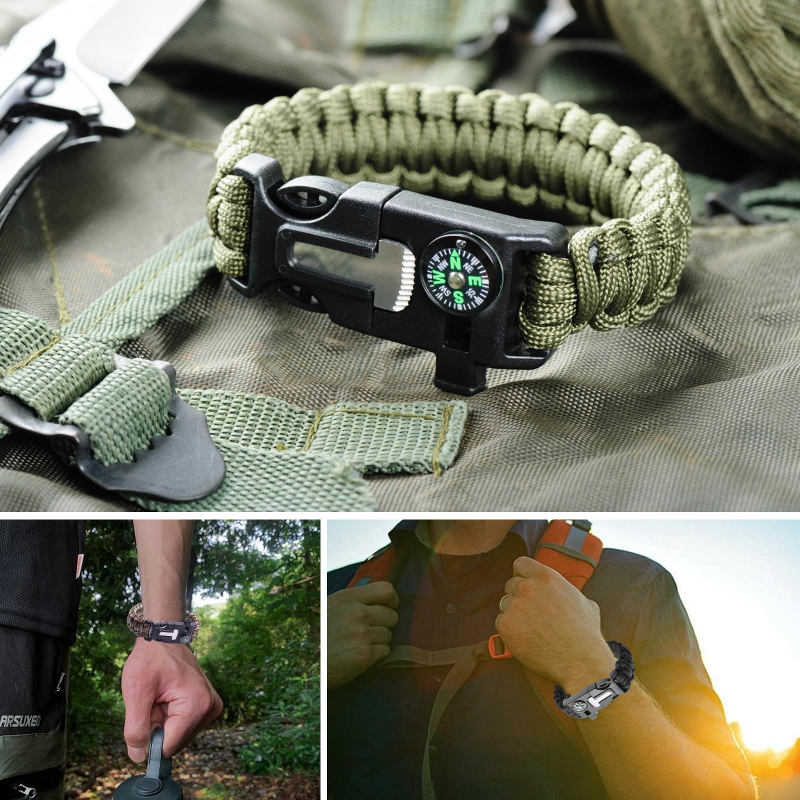 Браслети Sipiris Paracord Survival, 6 шт., комплект для виживання, браслет для активного відпочинку, походів, кемпінгу, катання на човнах, аварійних ситуацій або інших видів активного відпочинку (3 кольори), фото №7