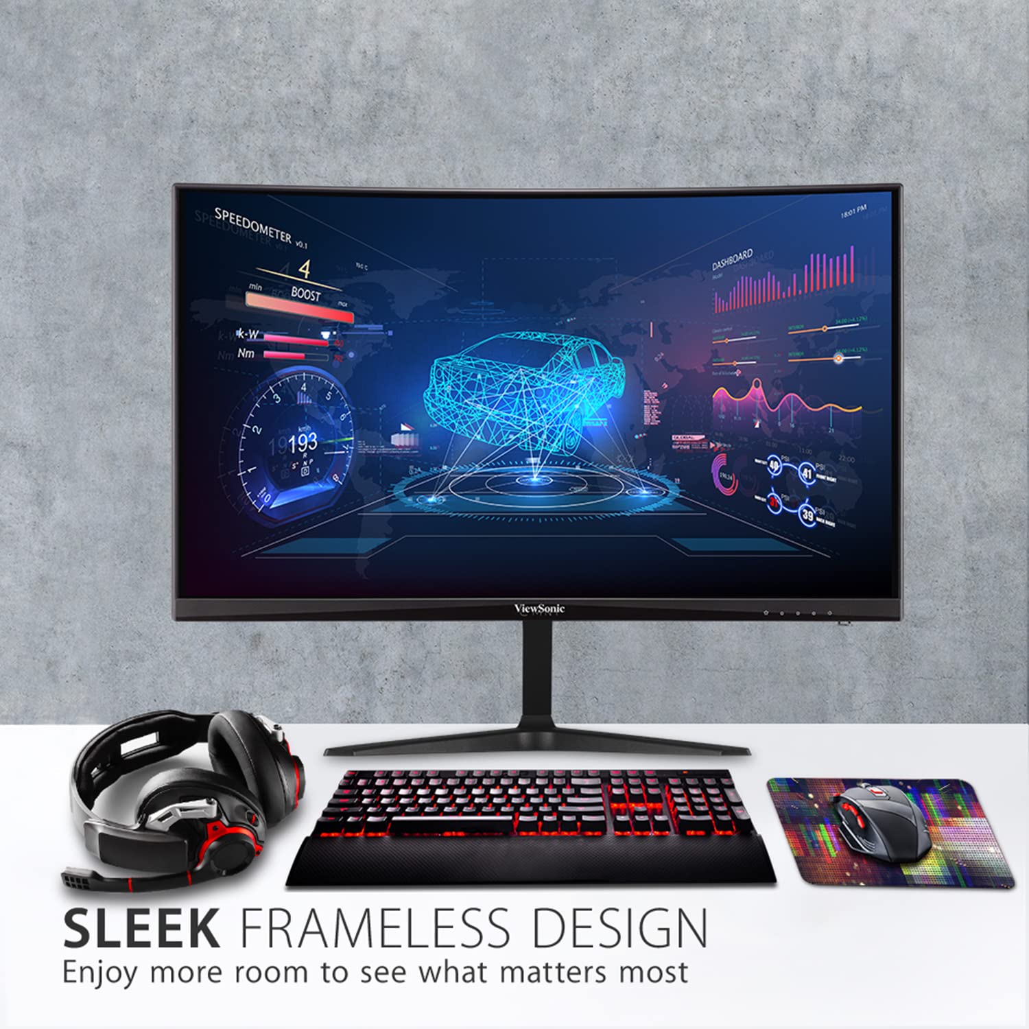 Монітор Viewsonic VX2418C 60.5 см (24 Дюйми) Ігровий, Curved, Full HD, FreeSync Premium, 1мс, 165Гц, HDMI, DP, Speaker Чорний, фото №3