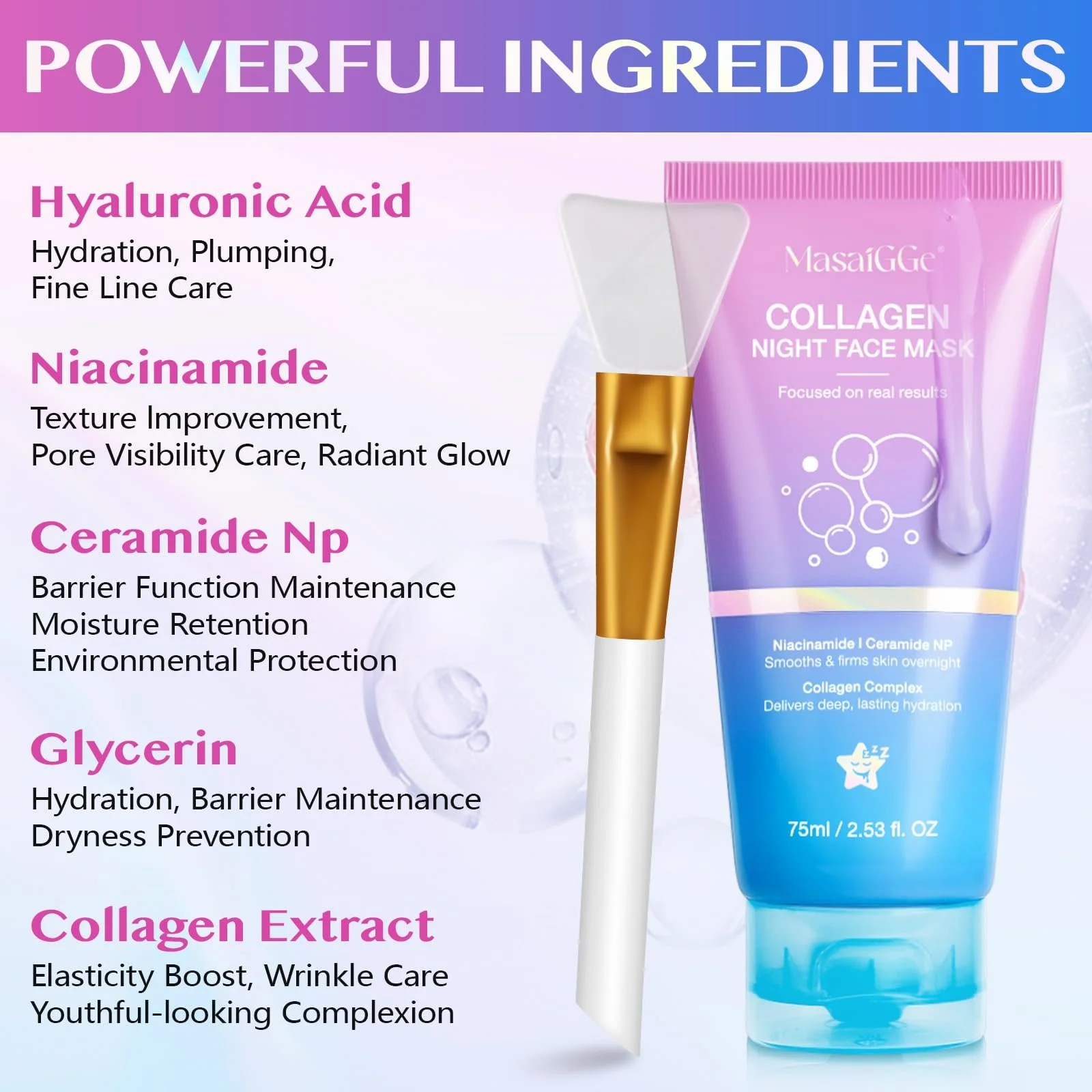 Нічна маска для обличчя Collagen, маска з колагеном для обличчя, фото №4