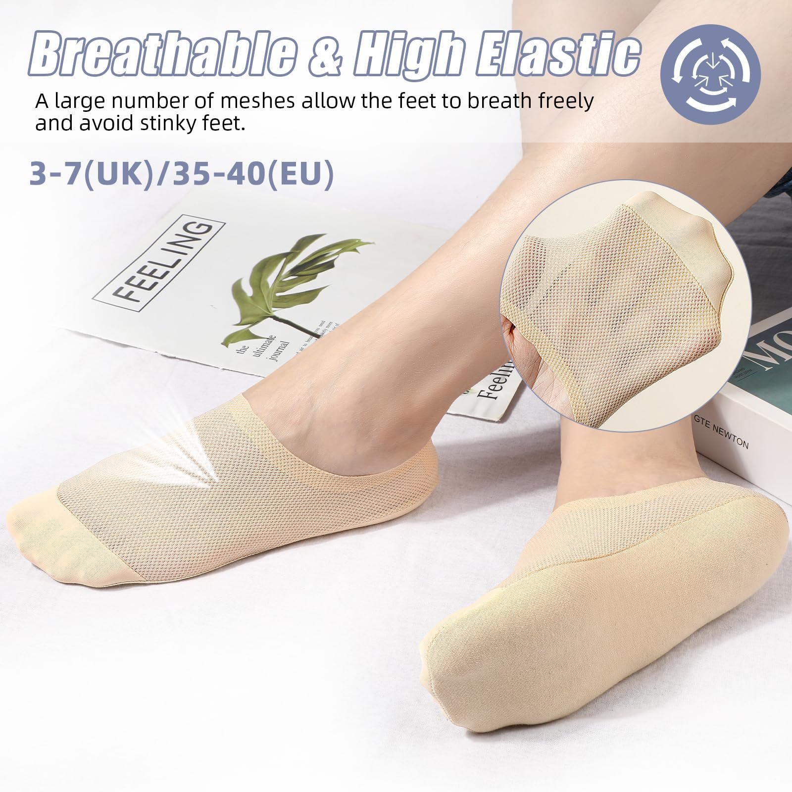 Шкарпетки жіночі, 6 шт., без швів, велика сітка, надзвичайно дихаючі, фото №3