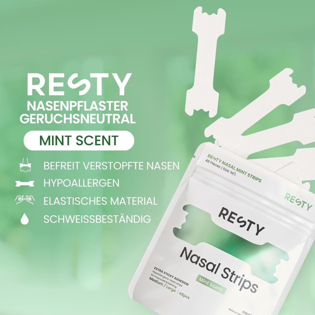 Смужки для носа Resty з ароматом м'яти 48 штук від хропіння та роздільники для носа, фото №4 Смужки для носа Resty з ароматом м'яти 48 штук від хропіння та роздільники для носа, фото №4
