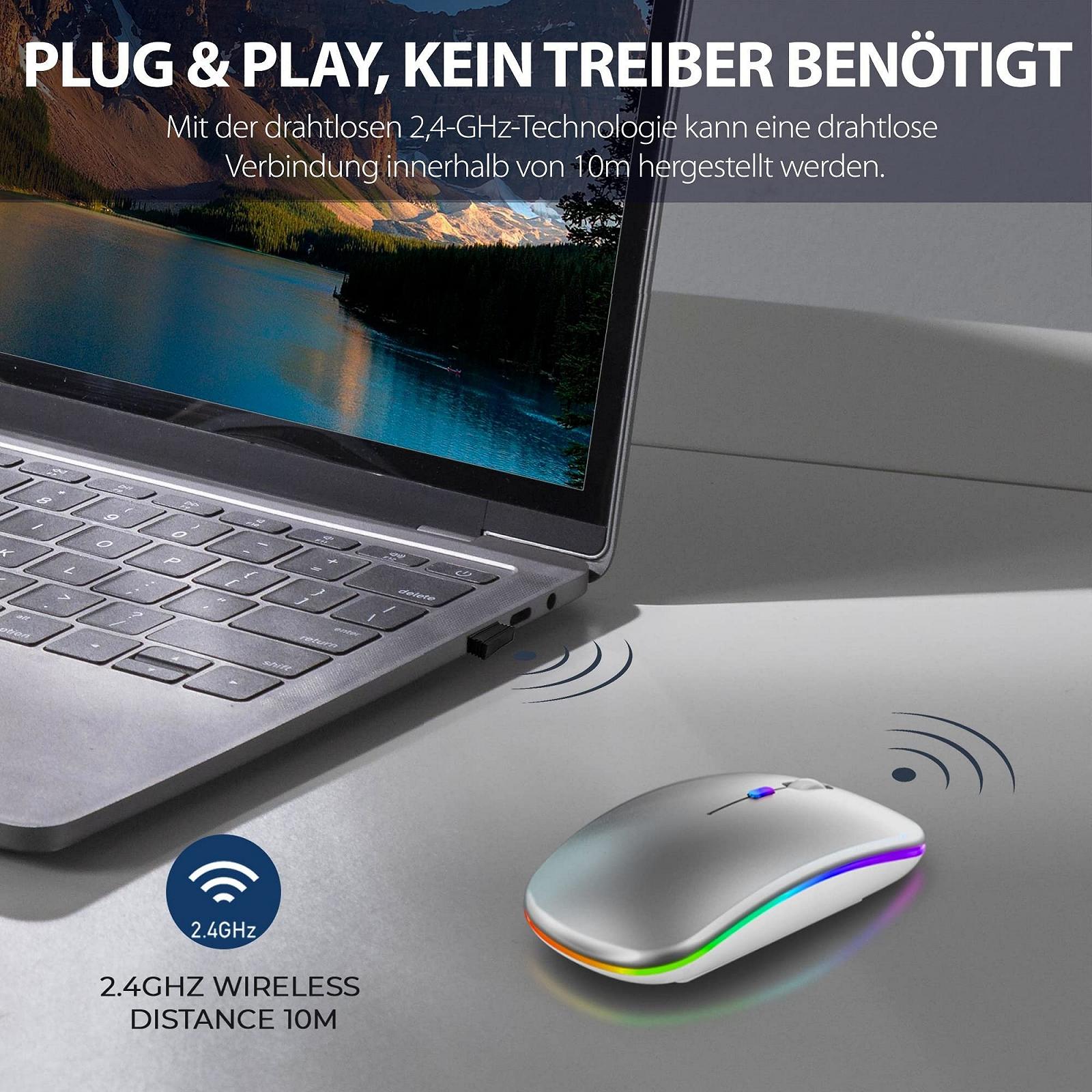 Мышь беспроводная GLOBAL TECH, LED, аккумуляторная, тихая, тонкая, USB 2.4G, серебристая, фото №6