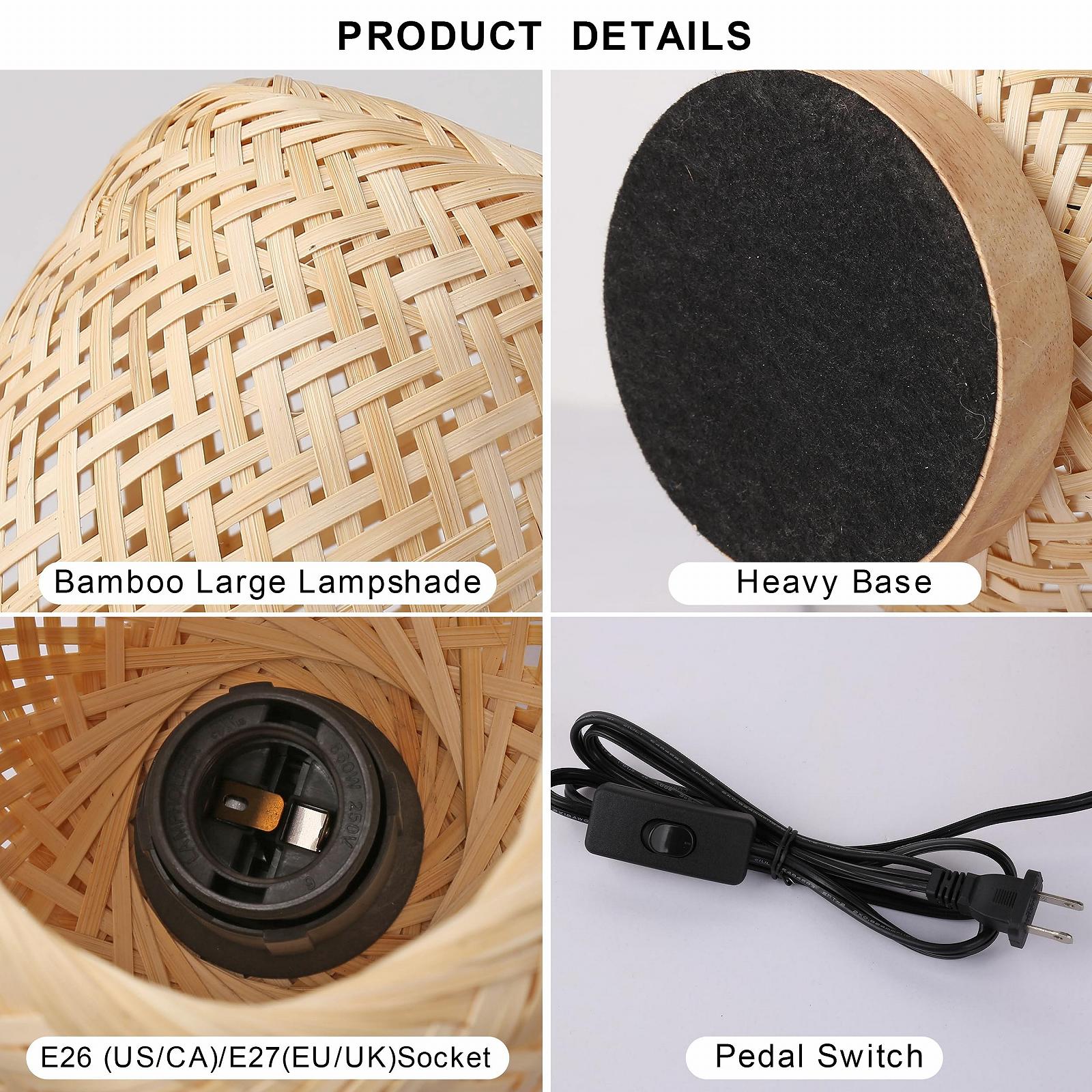Настільна лампа SUNLLOK Boho Retro з дерев'яною основою ротангова E27, фото №2