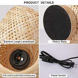 Настільна лампа SUNLLOK Boho Retro з дерев'яною основою ротангова E27 synthetic.ua - Фото 1