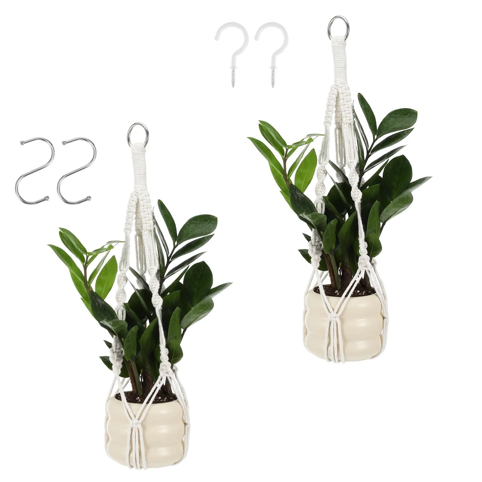 Підвісне кашпо макраме Pack of 2 з металевим кільцем та гачками 50 см, фото №1 Підвісне кашпо макраме Pack of 2 з металевим кільцем та гачками 50 см, фото №1