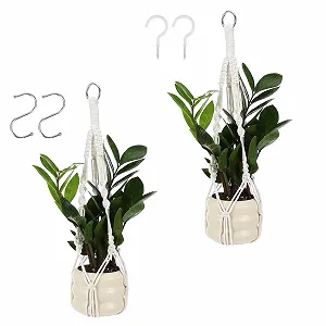 Підвісне кашпо макраме Pack of 2 з металевим кільцем та гачками 50 см - Фото 1