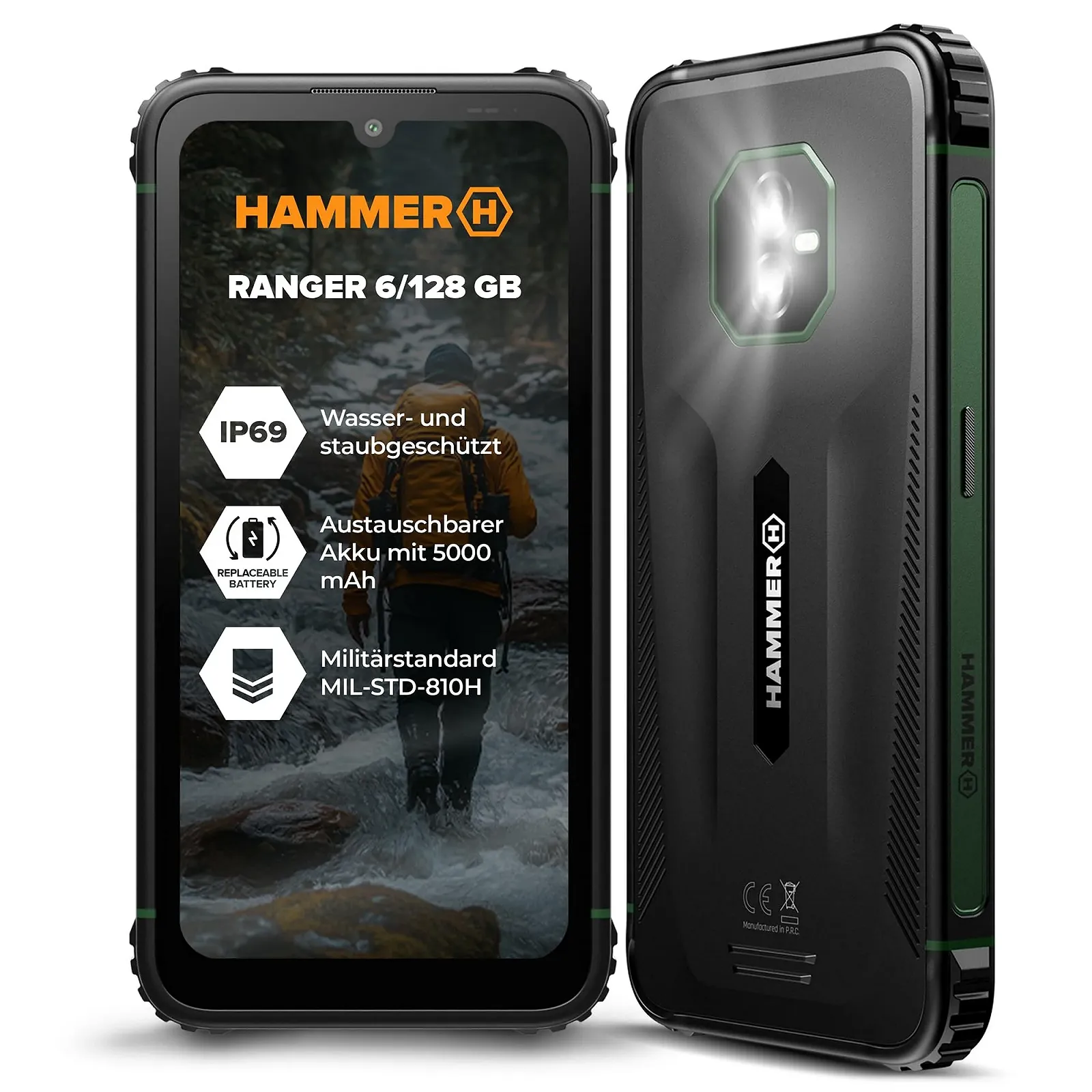 Захищений мобільний телефон Hammer Ranger 4G 6+8GB/128GB 6 дюймів IP69 5000mAh Dual SIM eSIM NFC Чорний, фото №1