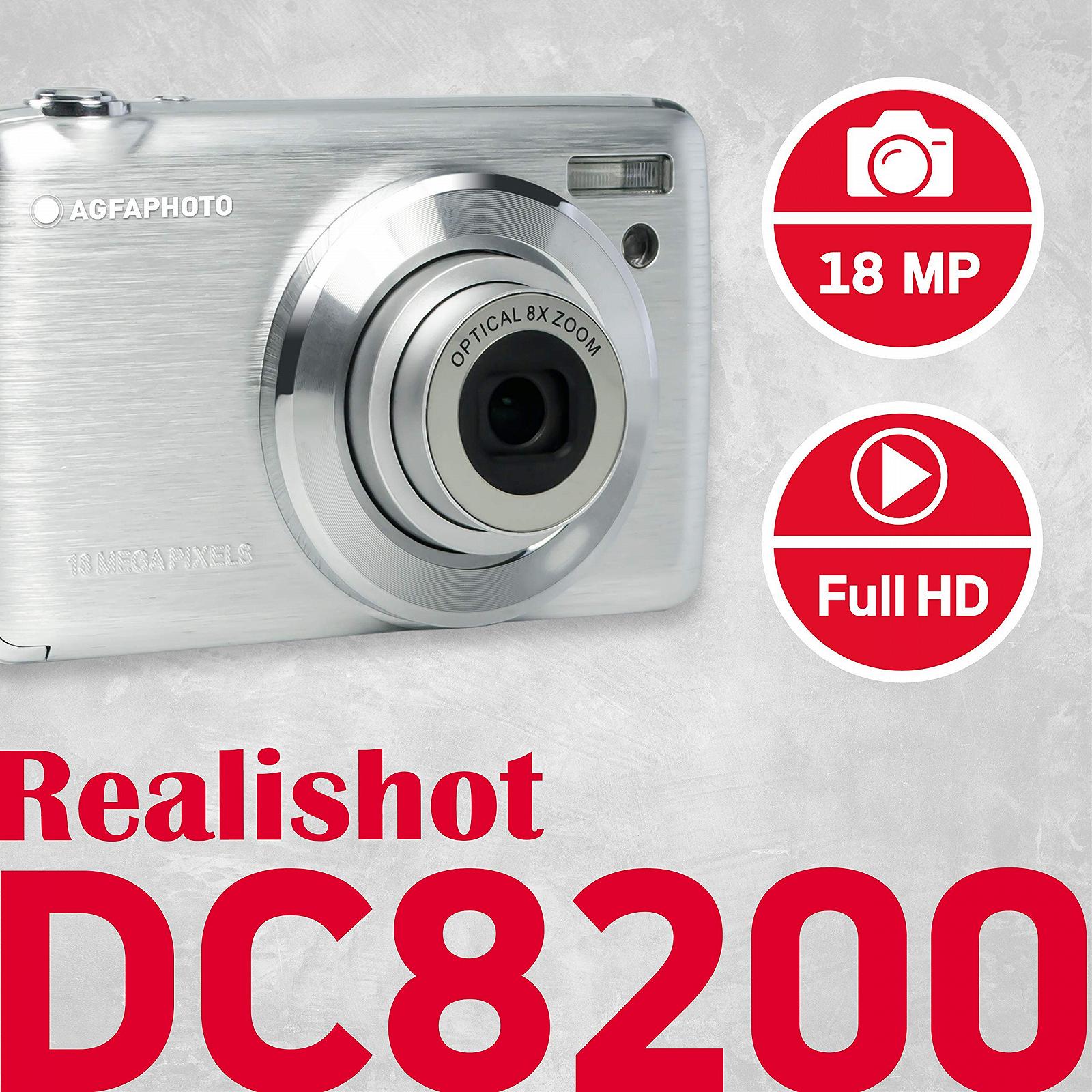 Компактная камера AGFA PHOTO Realishot DC8200, 18 Мп, Full HD видео, 2.7-дюймовый ЖК-экран, 8-кратный оптический зум, литиевая батарея и SD-карта 16 ГБ - Серебристый, фото №2