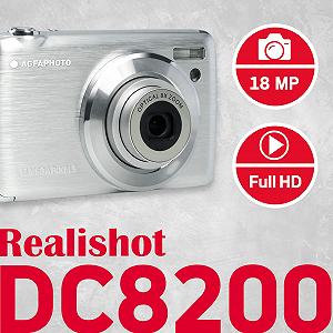 Компактная камера AGFA PHOTO Realishot DC8200, 18 Мп, Full HD видео, 2.7-дюймовый ЖК-экран, 8-кратный оптический зум, литиевая батарея и SD-карта 16 ГБ - Серебристый synthetic.ua - Фото 1