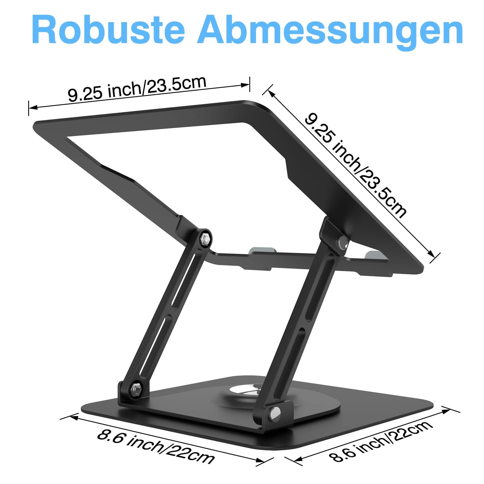 Подставка для ноутбука с вращающимся на 3600 круглым основанием, эргономичная подставка для ноутбука с регулировкой высоты, вентилируемая подставка для компьютера, складной прочный алюминиевый держатель для ноутбука для стола, фото №8
