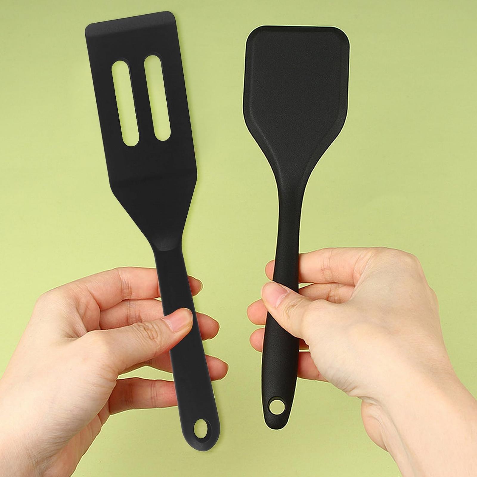 Набор силиконовых лопаток Silicone Spatulas термостойких с прорезями 2 шт. Черный, фото №6