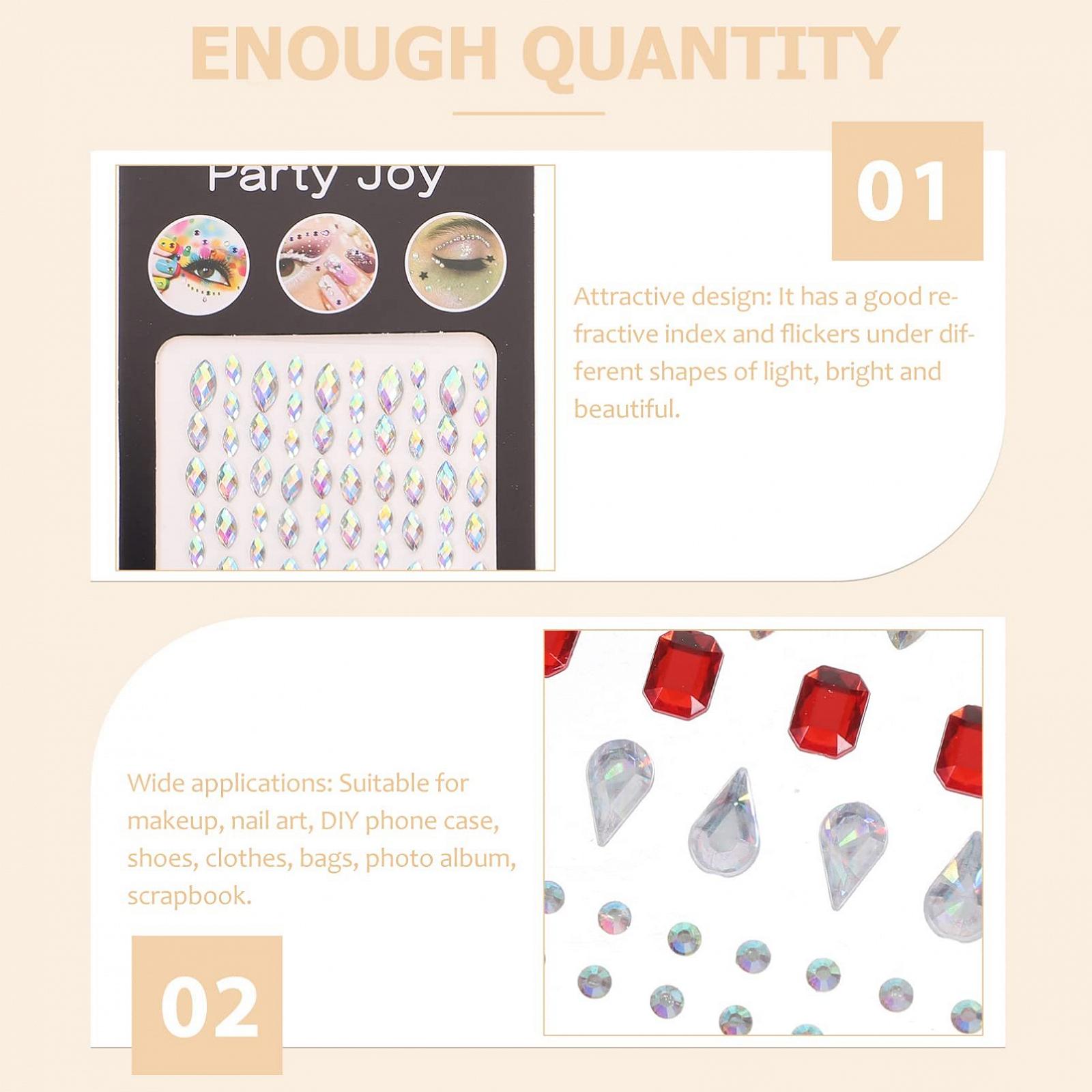 Наклейки Стразы для глаз FRCOLOR 12 листов, драгоценности для лица, наклейки для ногтей, драгоценности для тела, смола с клеевой вставкой, фото №4