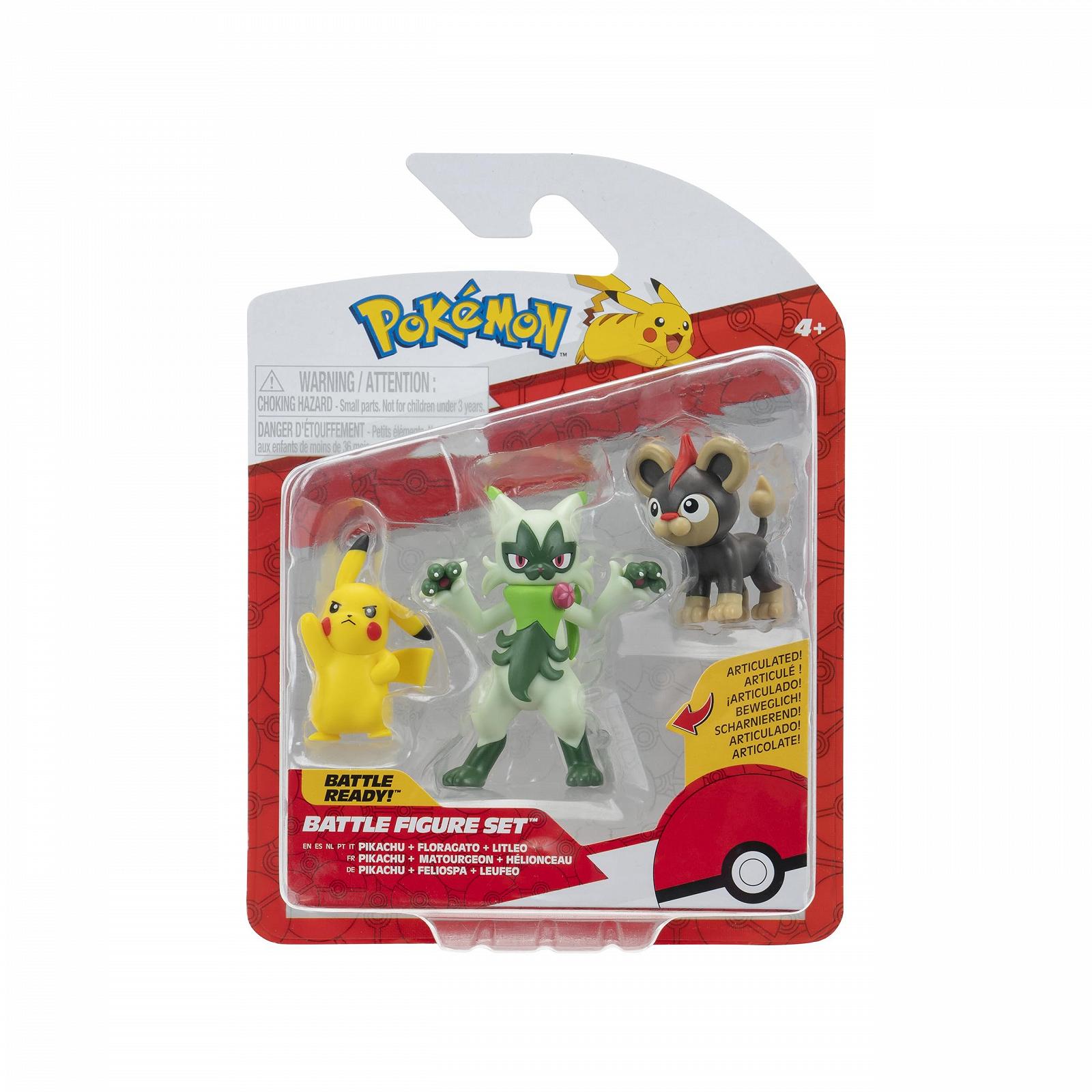 Набір бойових фігурок Pokémon Leufeo, Pikachu, Feliospa, 5 см, 7,5 см, фото №2