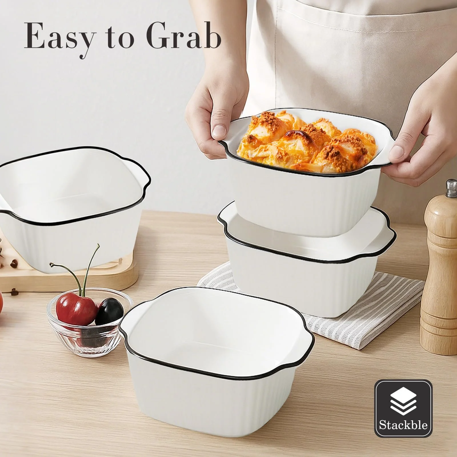 Набір форм для запікання 400 мл 3 шт. кераміка з ручками, фото №2