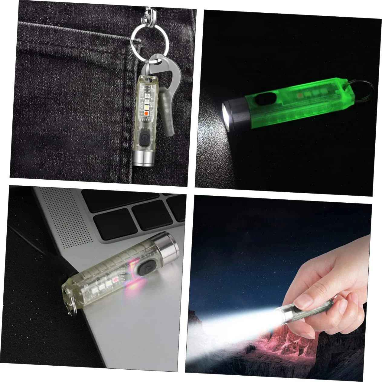 Брелок-ліхтар Gadpiparty Міні ліхтарики з високим люменом Маленький сонячний перезаряджуваний миготливий Міні брелок-ліхтар LED пристрій Прозорий, фото №4