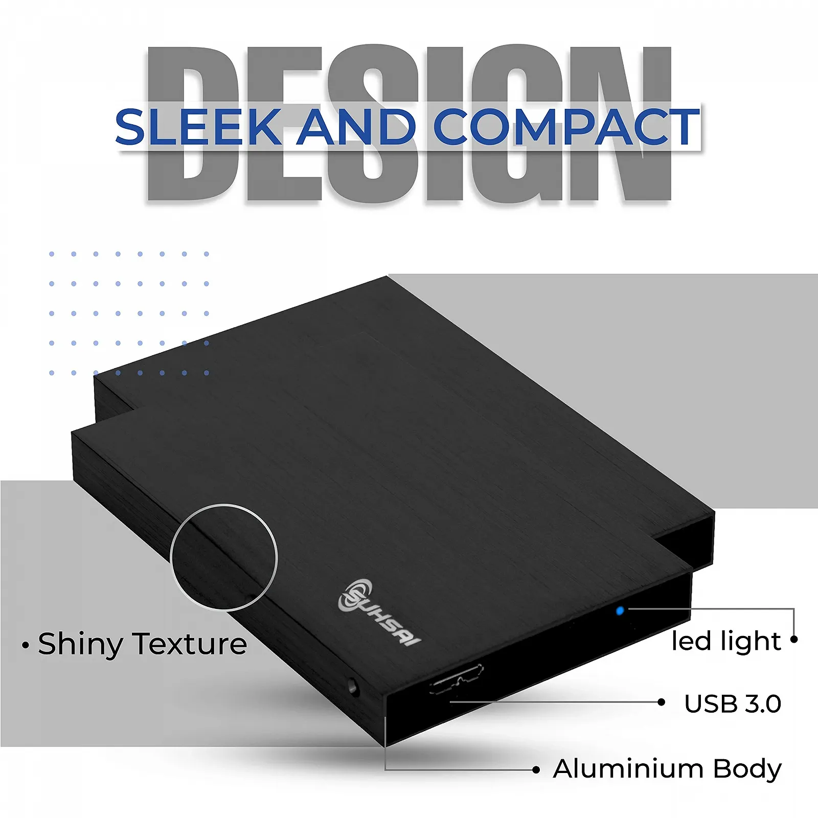 Зовнішній жорсткий диск SUHSAI 1TB 2.5 дюйма USB 3.0 Black, фото №7 Зовнішній жорсткий диск SUHSAI 1TB 2.5 дюйма USB 3.0 Black, фото №7