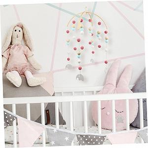 Игрушка Toyvian Wohnkultur Набор Колокольчик для кроватки Ветряные игрушки Деревянный Настенное украшение Шерстяные шары с подвесками Колокольчик из фетровых Шариков Бамбуковое кольцо для младенцев synthetic.ua - Фото 1