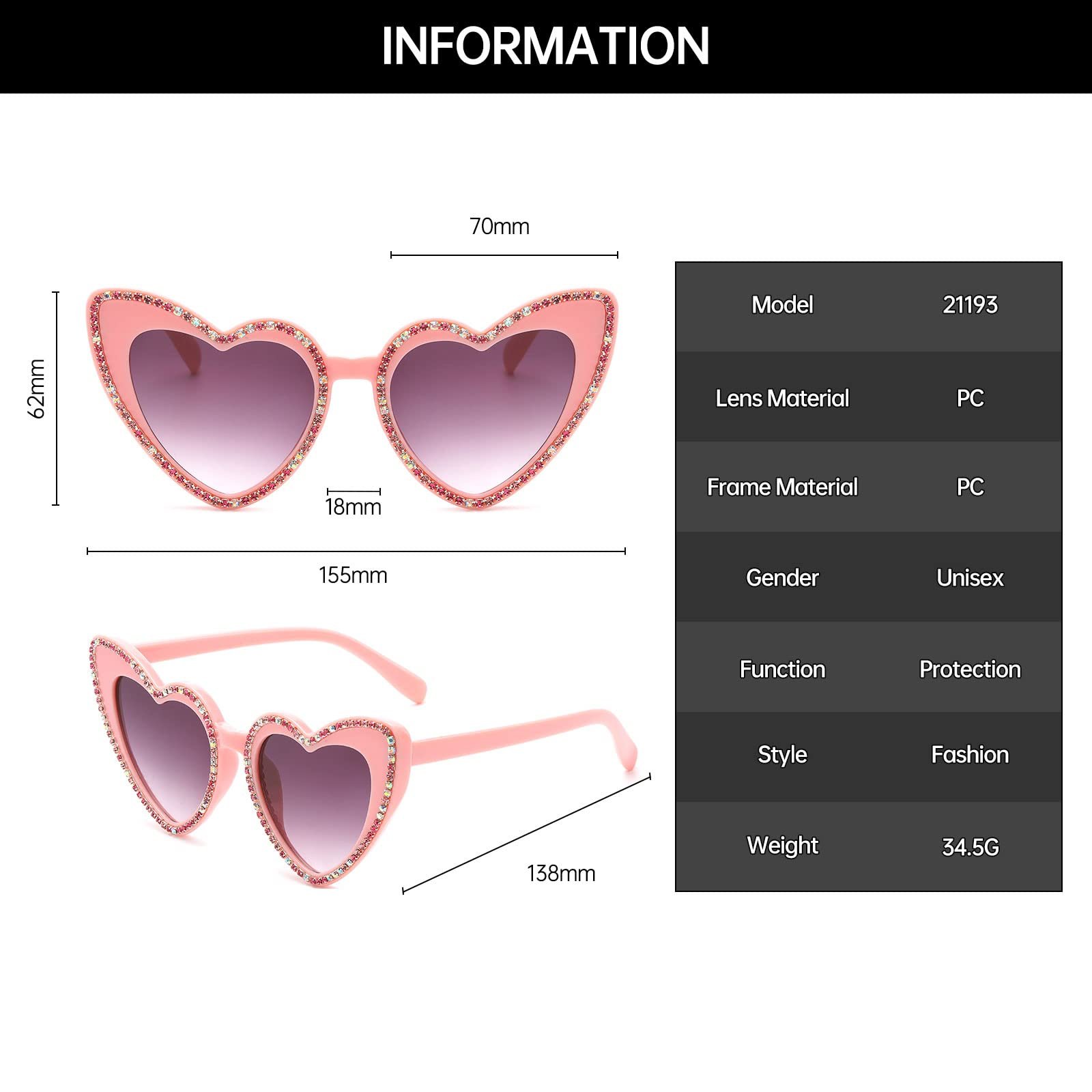 Сонцезахисні окуляри YAMEIZE Серце з камінням, фото №3