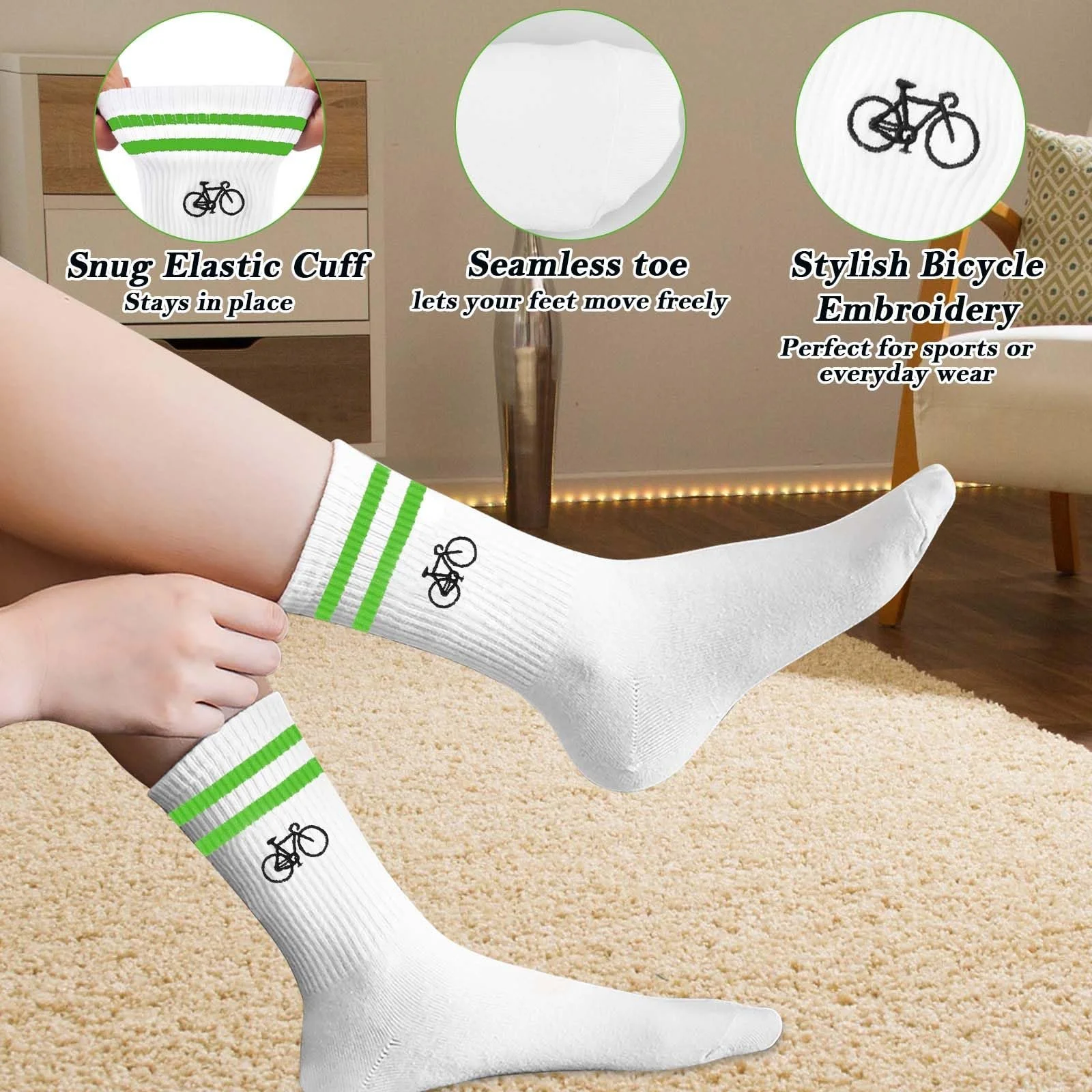 Женские велосипедные носки Белый с велосипедным мотивом, фото №5