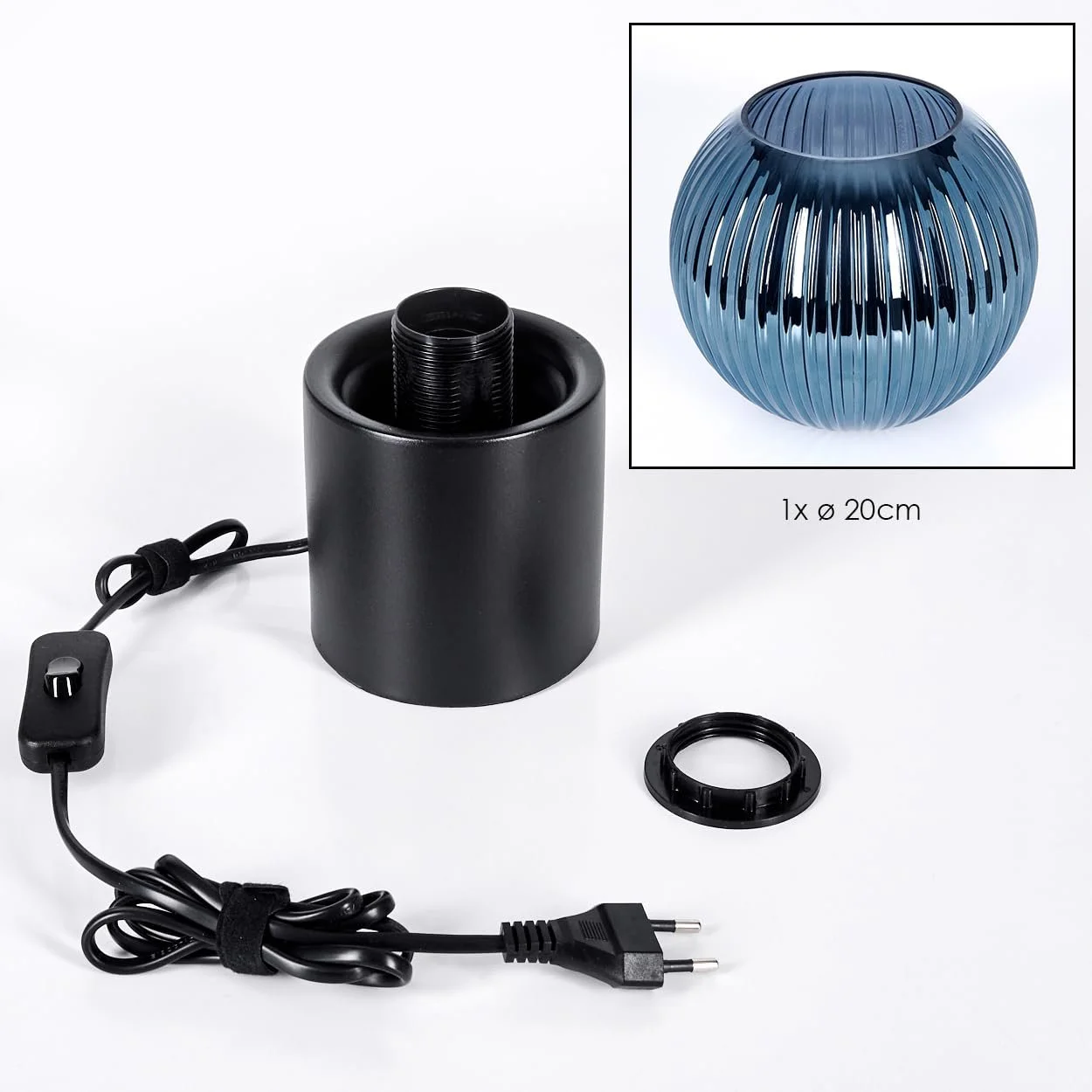 Настільна лампа HOFSTEIN Koyoto металева 20 см E27 чорна/синя, фото №6