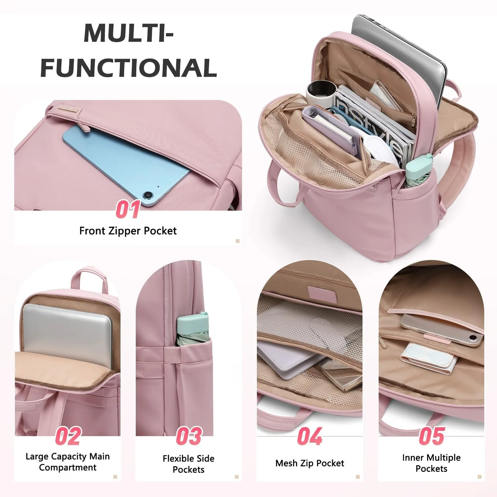Рюкзак для ноутбука 15 дюймов элегантный водонепроницаемый Ballet Pink, фото №4 Рюкзак для ноутбука 15 дюймов элегантный водонепроницаемый Ballet Pink, фото №4