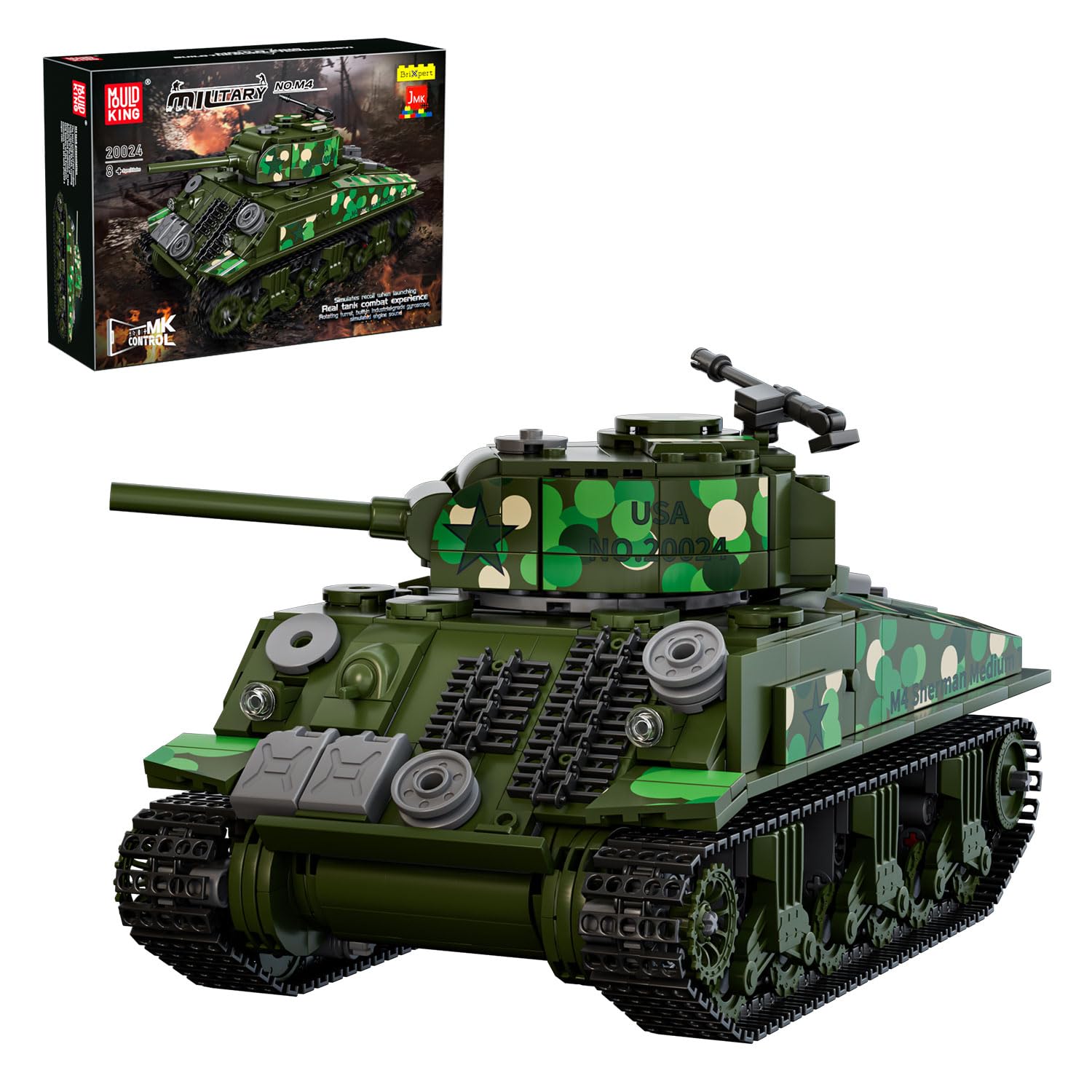 Блоки Mould King 20024 Technik Tank Building Blocks Управляемый танк Sherman M4 961 шт., фото №1