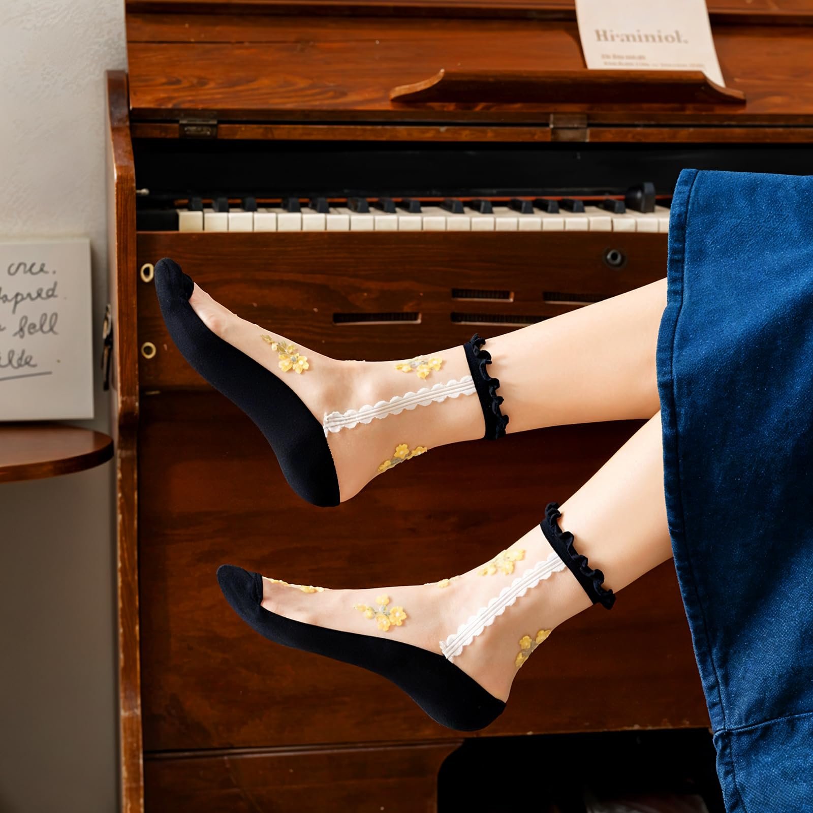 Прозрачные носки с рюшами, 5 пар, Женские сетчатые носки с цветами, Ультратонкие носки-следки, Винтажные прозрачные носки, Повседневные кружевные носки для женщин, разноцветные, Универсальный размер, фото №6