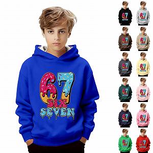 Детское худи 67 Meme, Six Seven Melted Ice Cream Motif, для мальчиков, для девочек, свитшот с принтом SixSeven, разноцветное повседневное худи с длинными рукавами, удобная повседневная одежда на весну и осень, 2-14 лет - Фото 1
