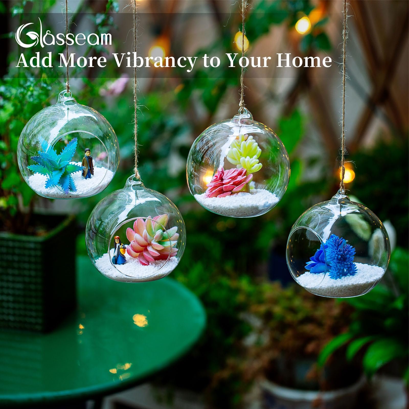 Подвесные стеклянные вазы-шары 6 шт. террариум с широким отверстием 4.72 дюйма, фото №4