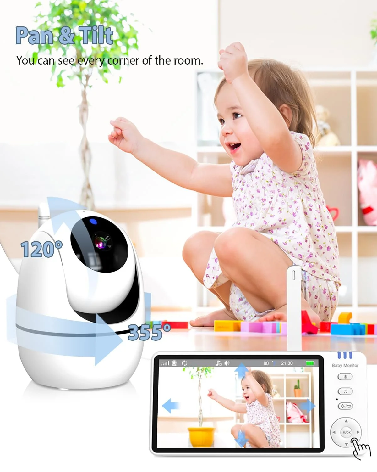 Відеоняня Ade 5 дюймів 720P HD IPS 300 м VOX 3500 mAh, фото №6